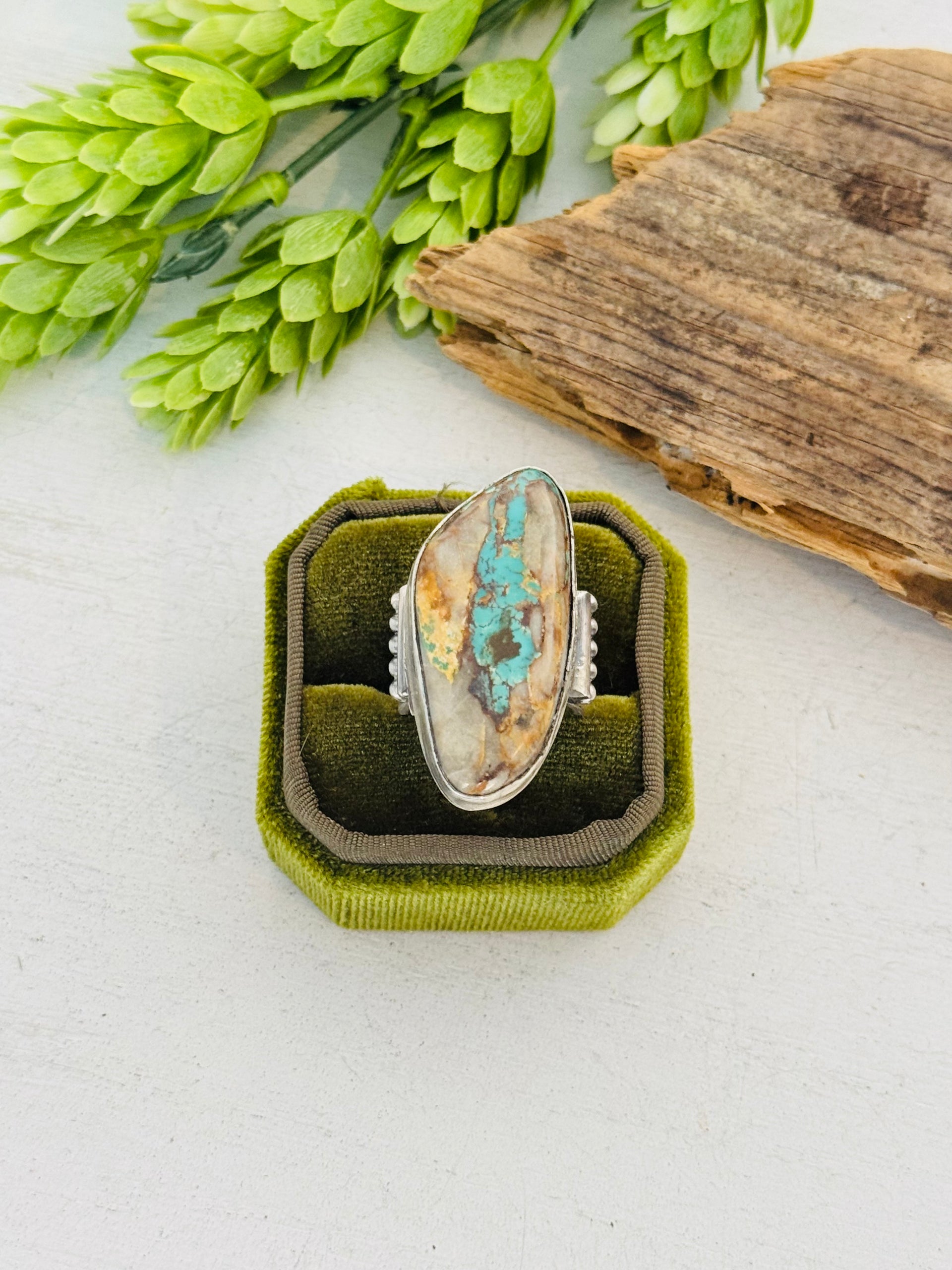 Navajo Made Royston Turquoise and Sterling Silver Ring Size 8