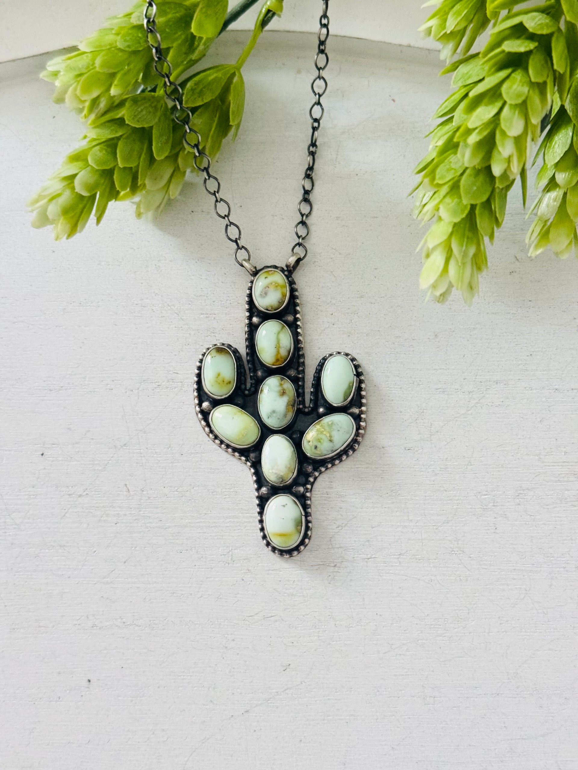 Annette Martinez Palomino Variscite & Sterling Silver Saguaro Cluster Necklace