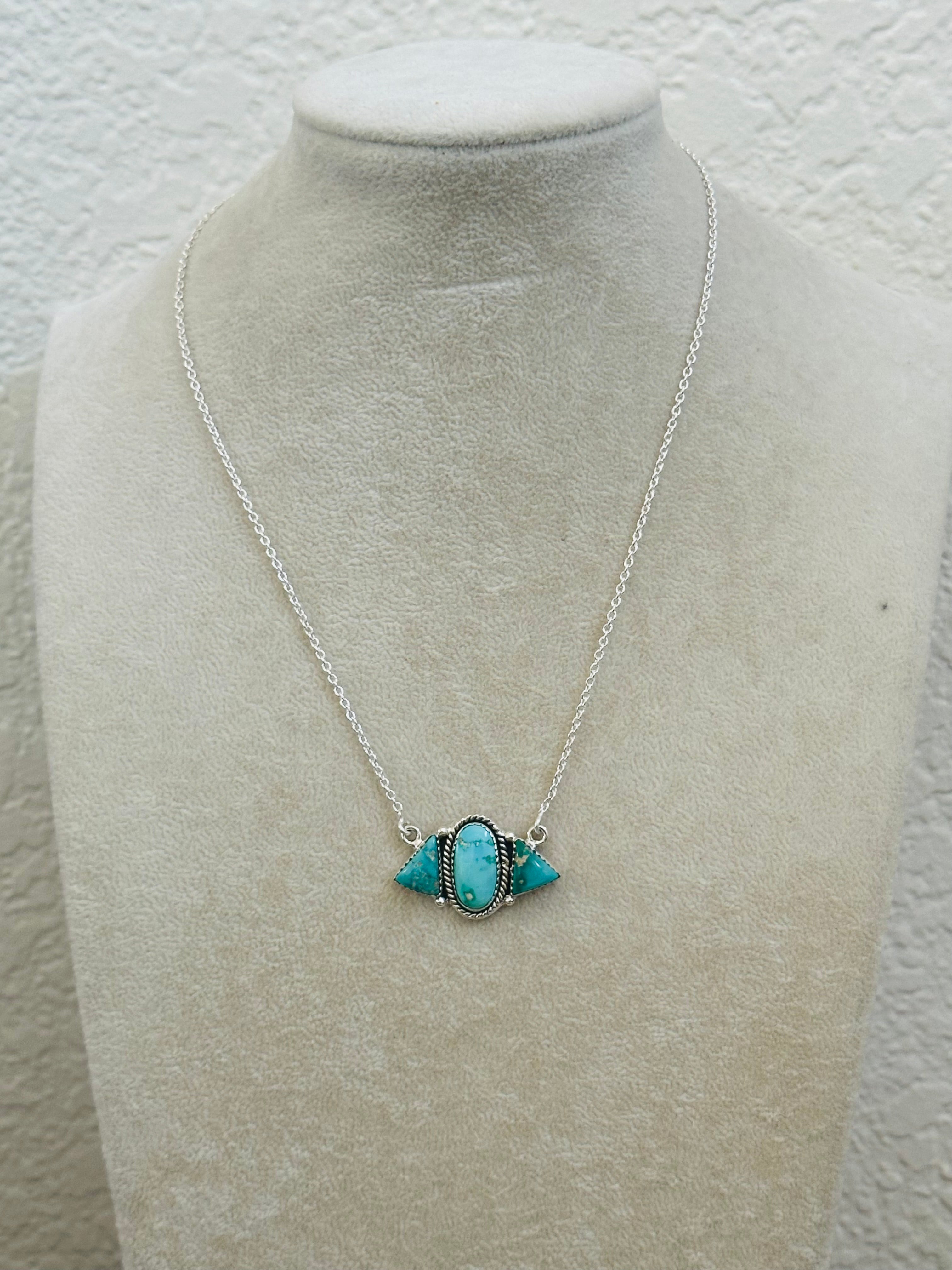 Southwest Handmade Emerald Valley Turquoise & Sterling Silver Necklace