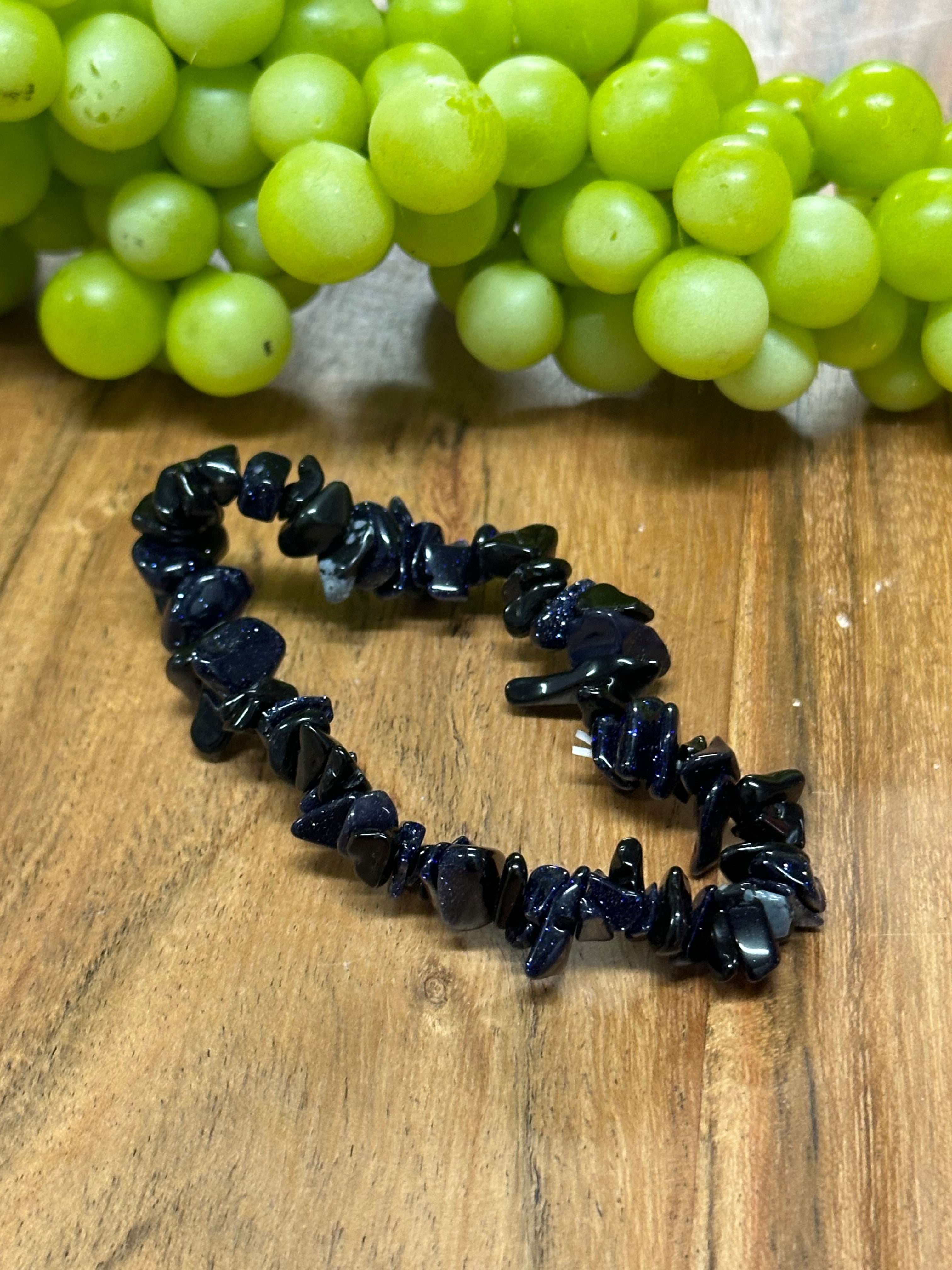 Southwest Strung Onyx & Blue Gold Stone Bracelet