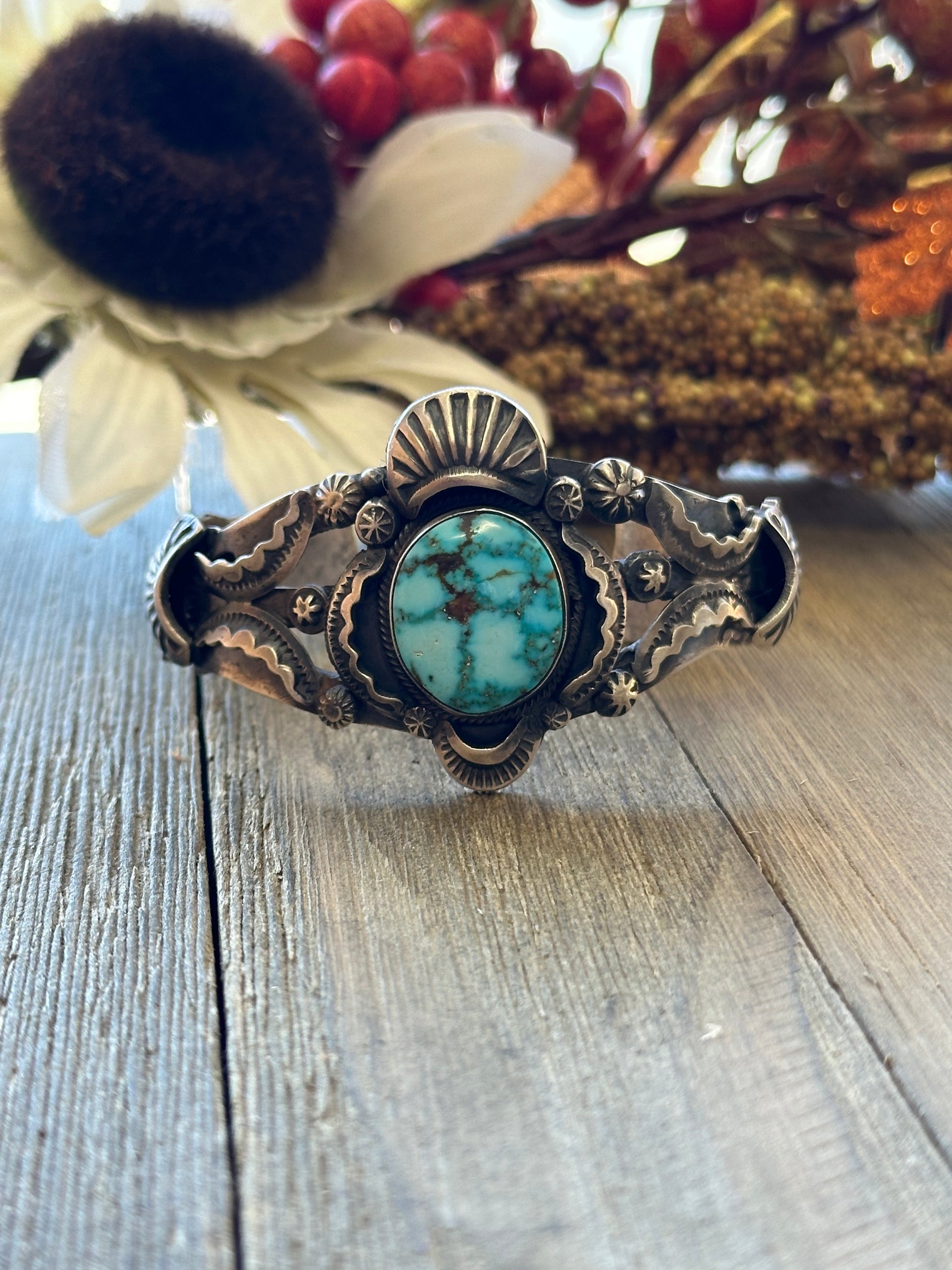 Gilbert Tom High Grade Kingman Turquoise & Sterling Silver Cuff Bracelet