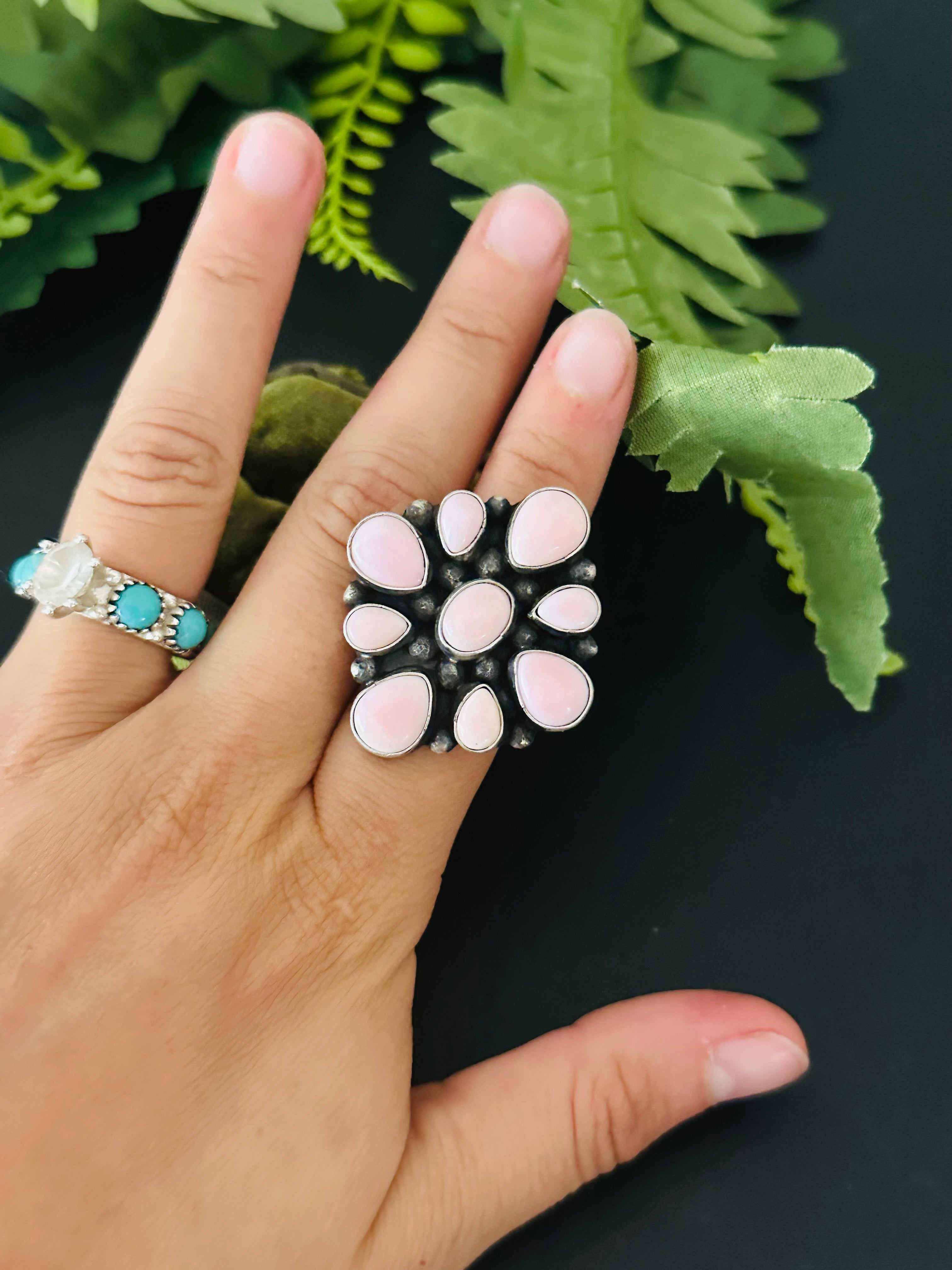 Navajo Made Pink Conch & Sterling Silver Ring Size 6