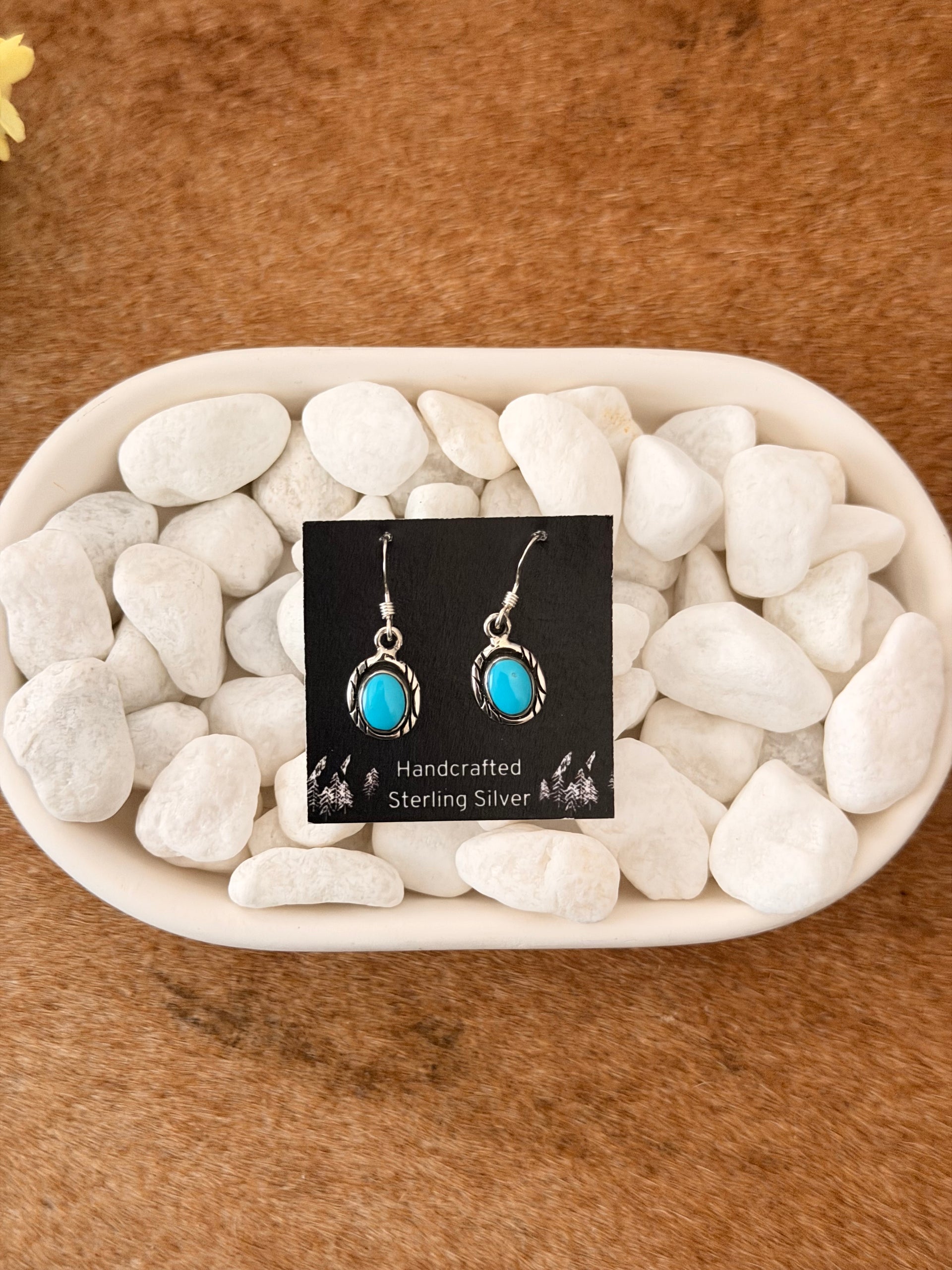 Navajo Made Kingman Turquoise & Sterling Silver Dangle Earrings