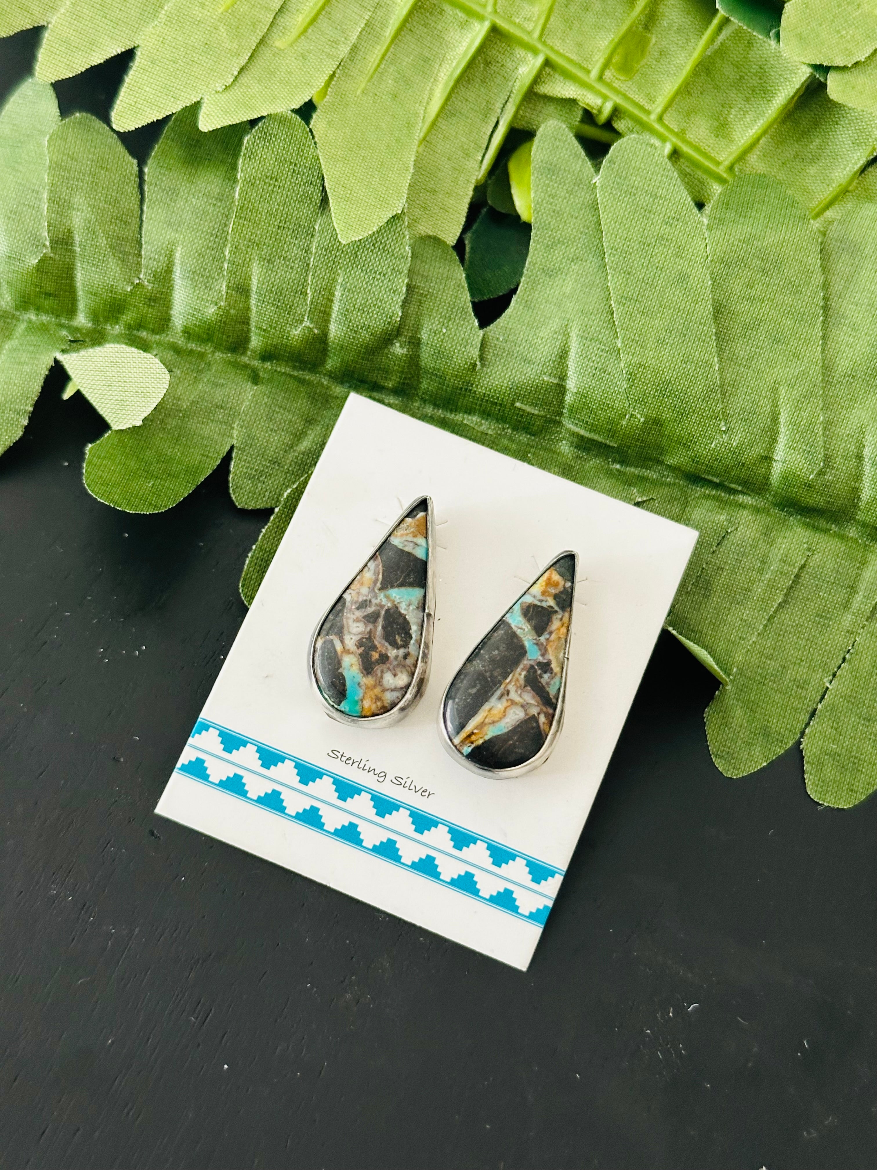 Pete Skeets Black Jack Turquoise & Sterling Silver Post Earrings