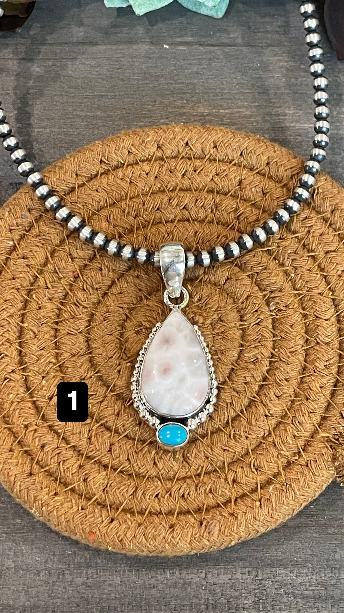 Southwest Handmade Pink Larimar And Kingman Turquoise & Sterling Silver Pendant