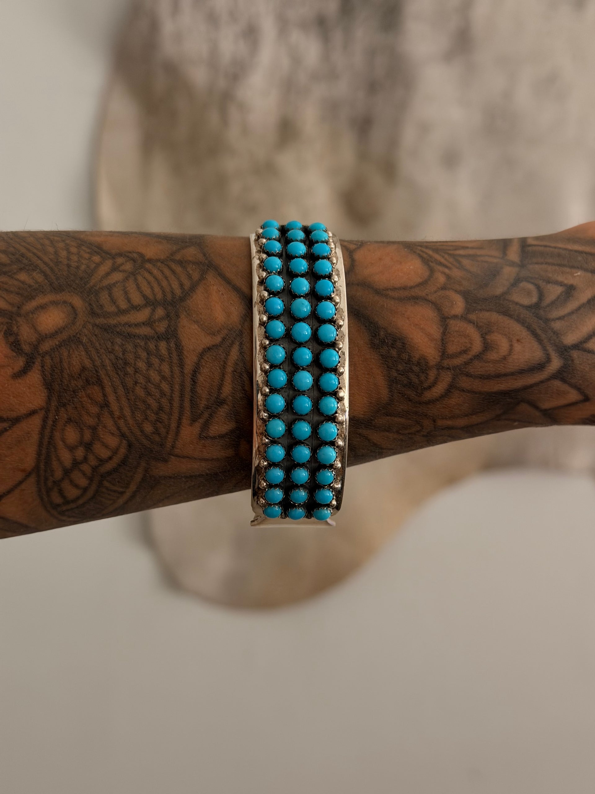 Paul Livingston Sleeping Beauty Turquoise Sterling Silver Cluster Cuff Bracelet