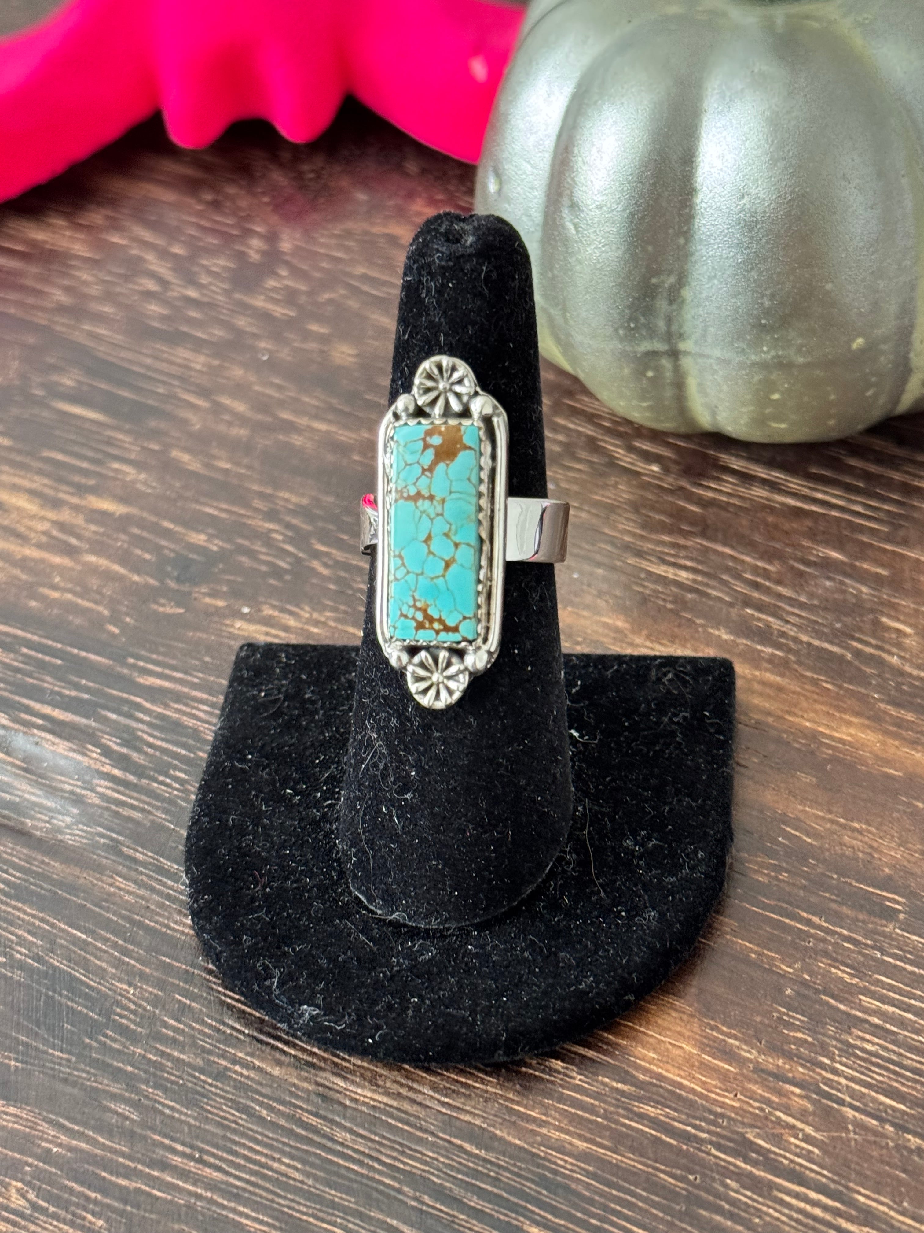 Southwest Handmade Number 8 Turquoise & Sterling Silver Adjustable Ring