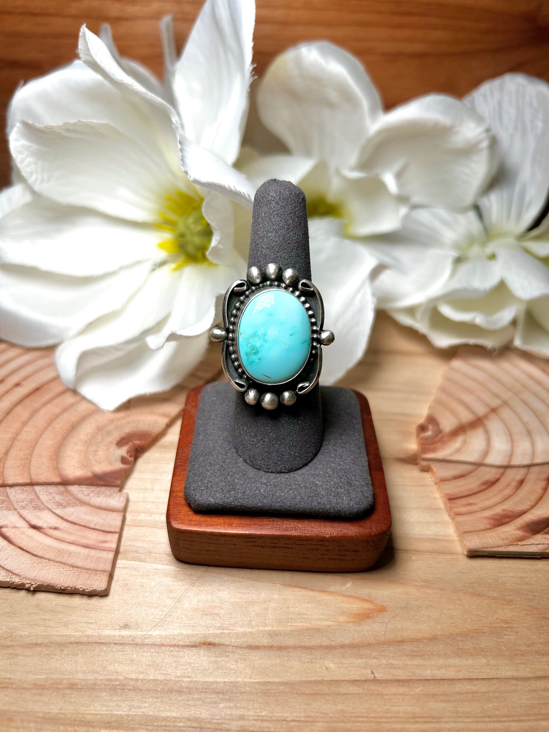 Navajo Made Sonoran Mountain Turquoise & Sterling Silver Adjustable Ring
