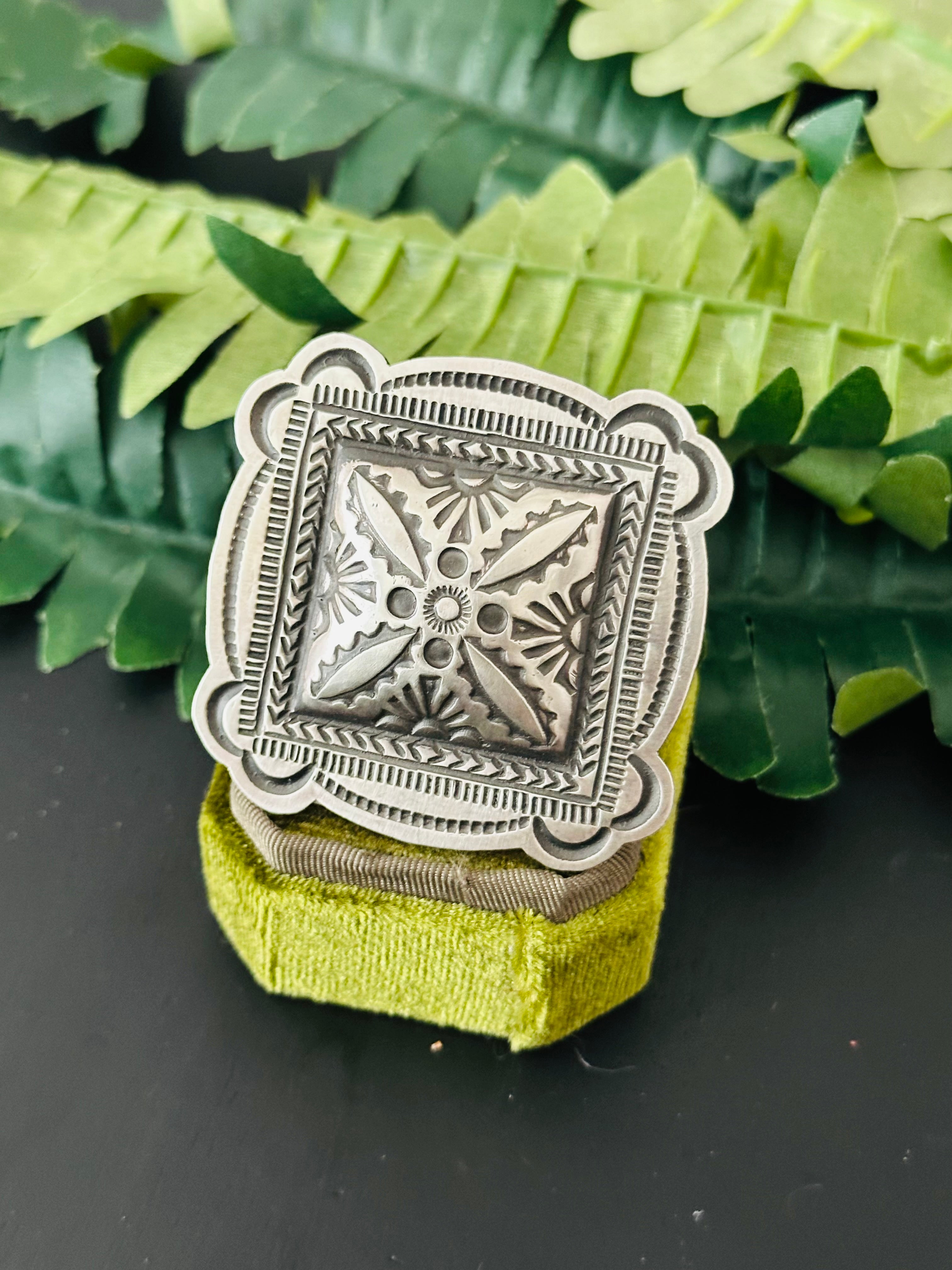 Leander Tahe Sterling Silver Concho Adjustable Ring