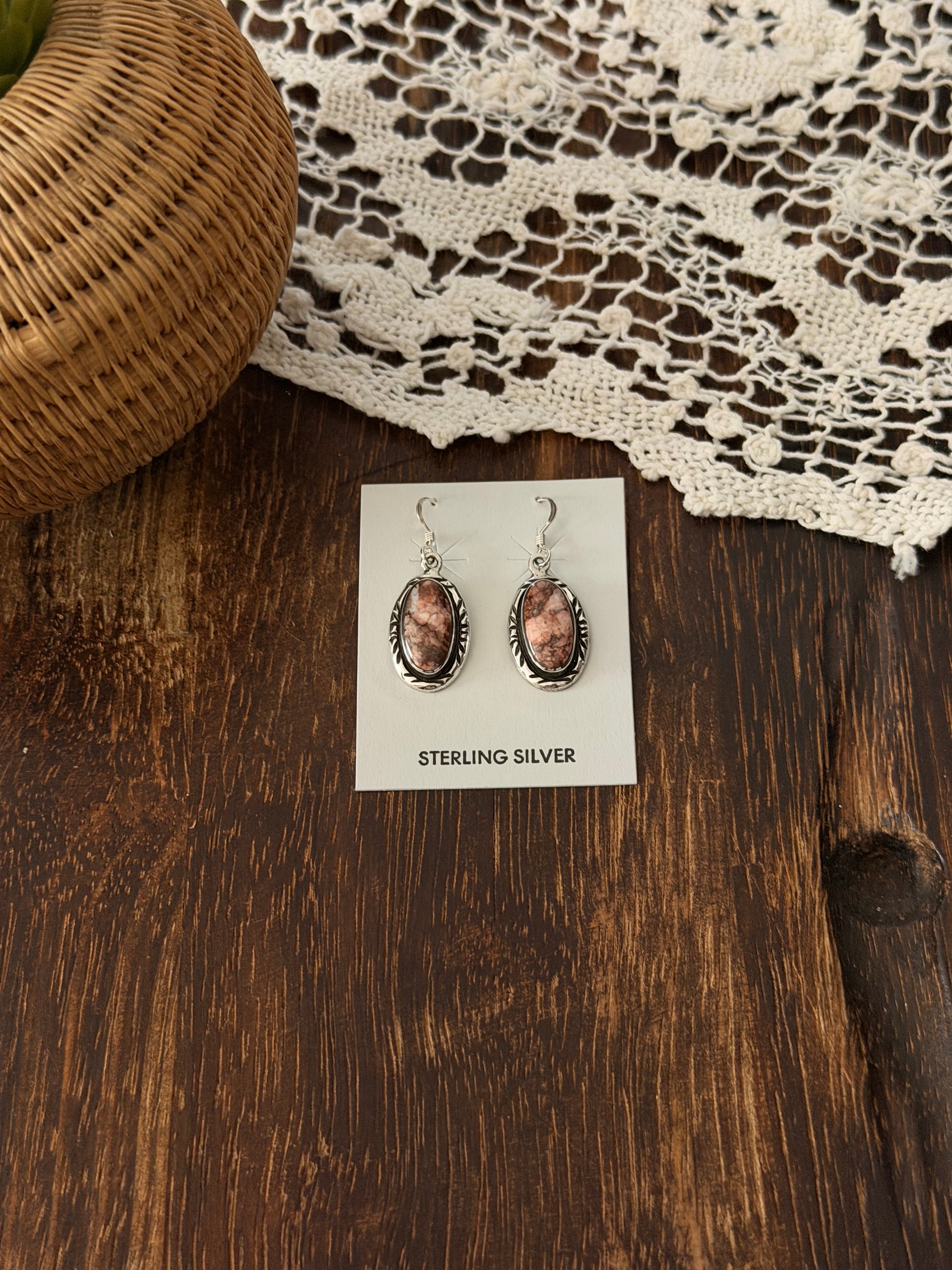 Navajo Made Wild Horse & Sterling Silver Dangle Earrings