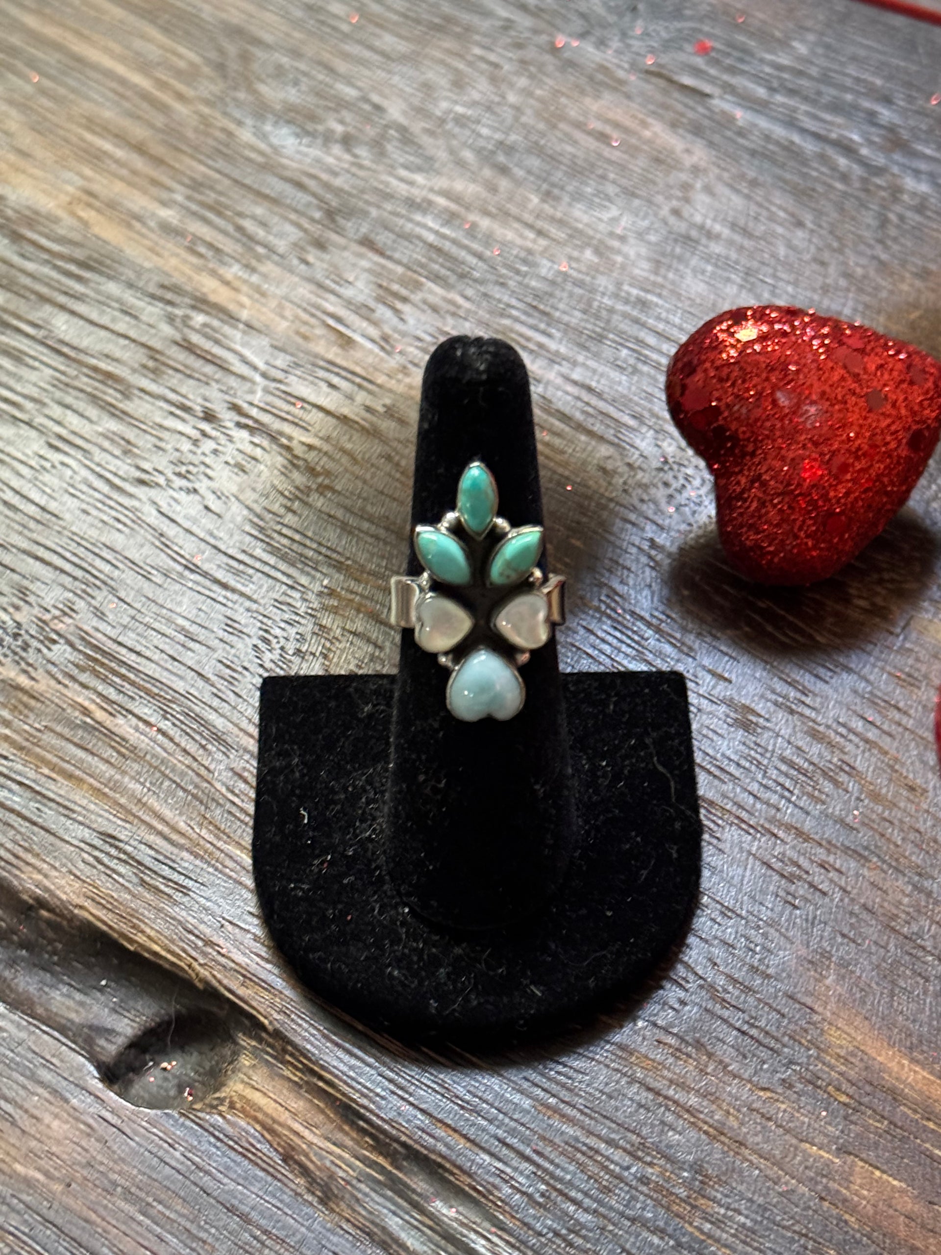 Southwest Handmade Multi Stone & Sterling Silver Adjustable Cluster Ring