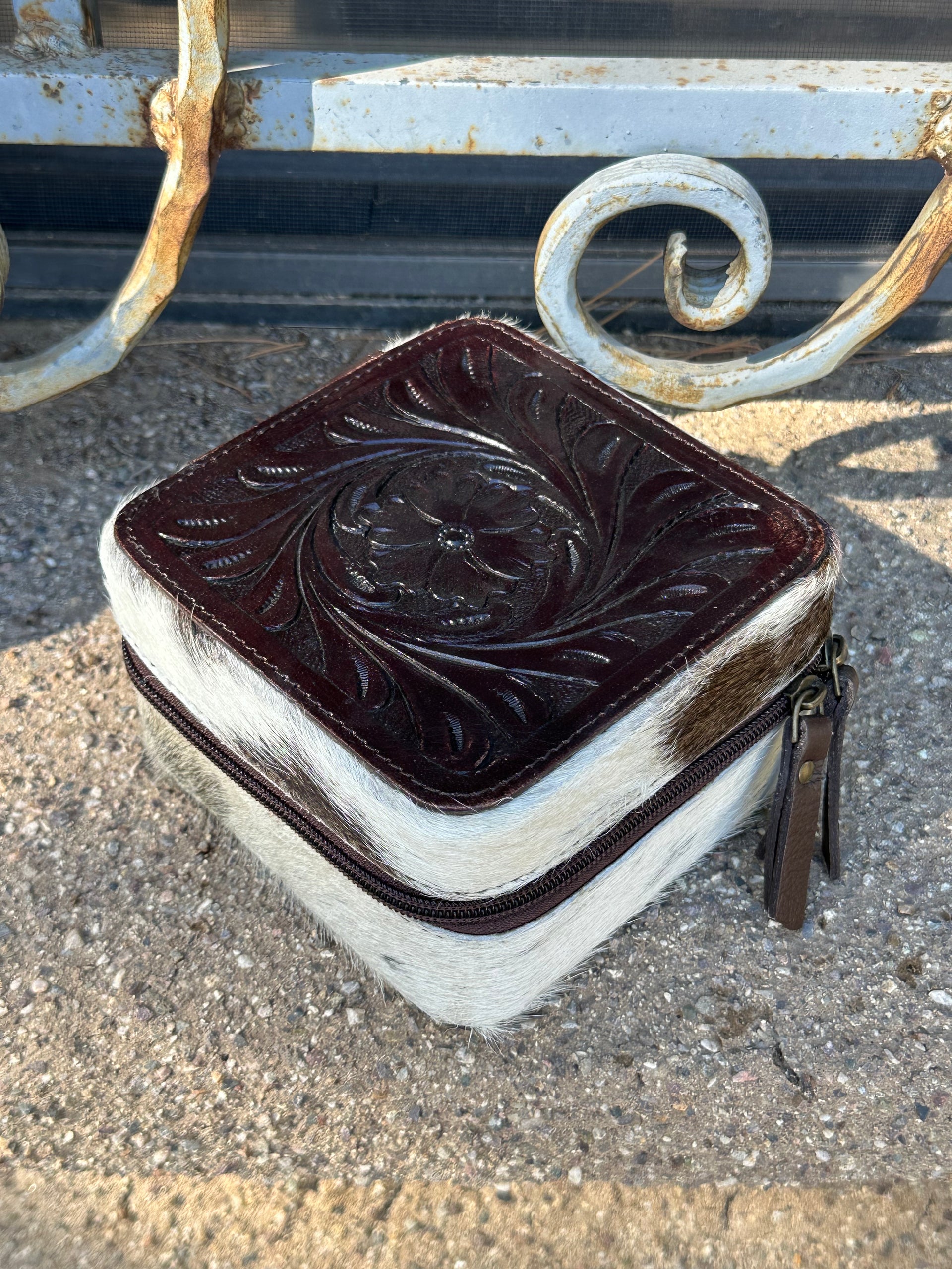 Genuine Tooled Leather Cowhide Jewelry Box