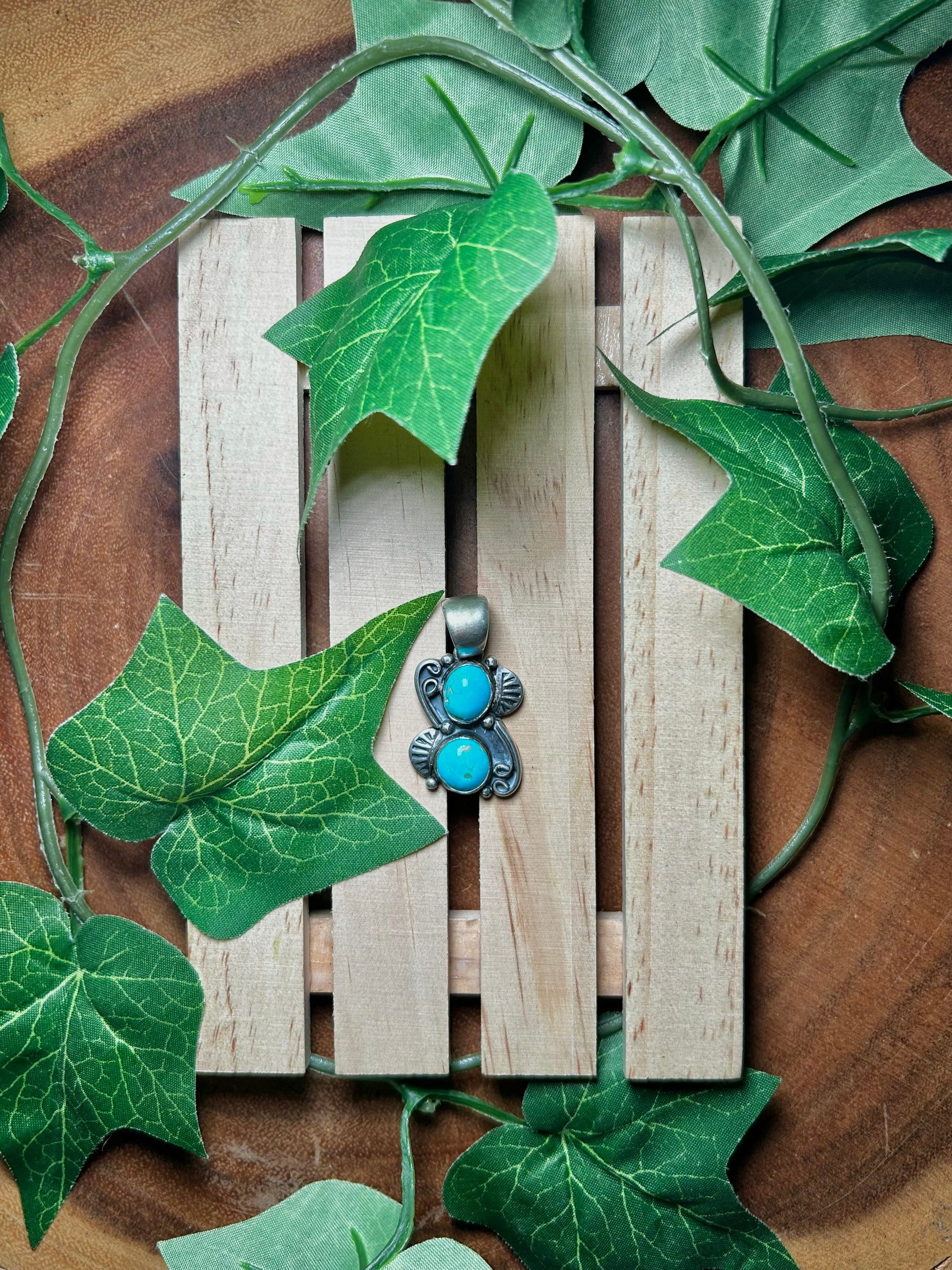 Navajo Made Kingman Turquoise & Sterling Silver Pendant