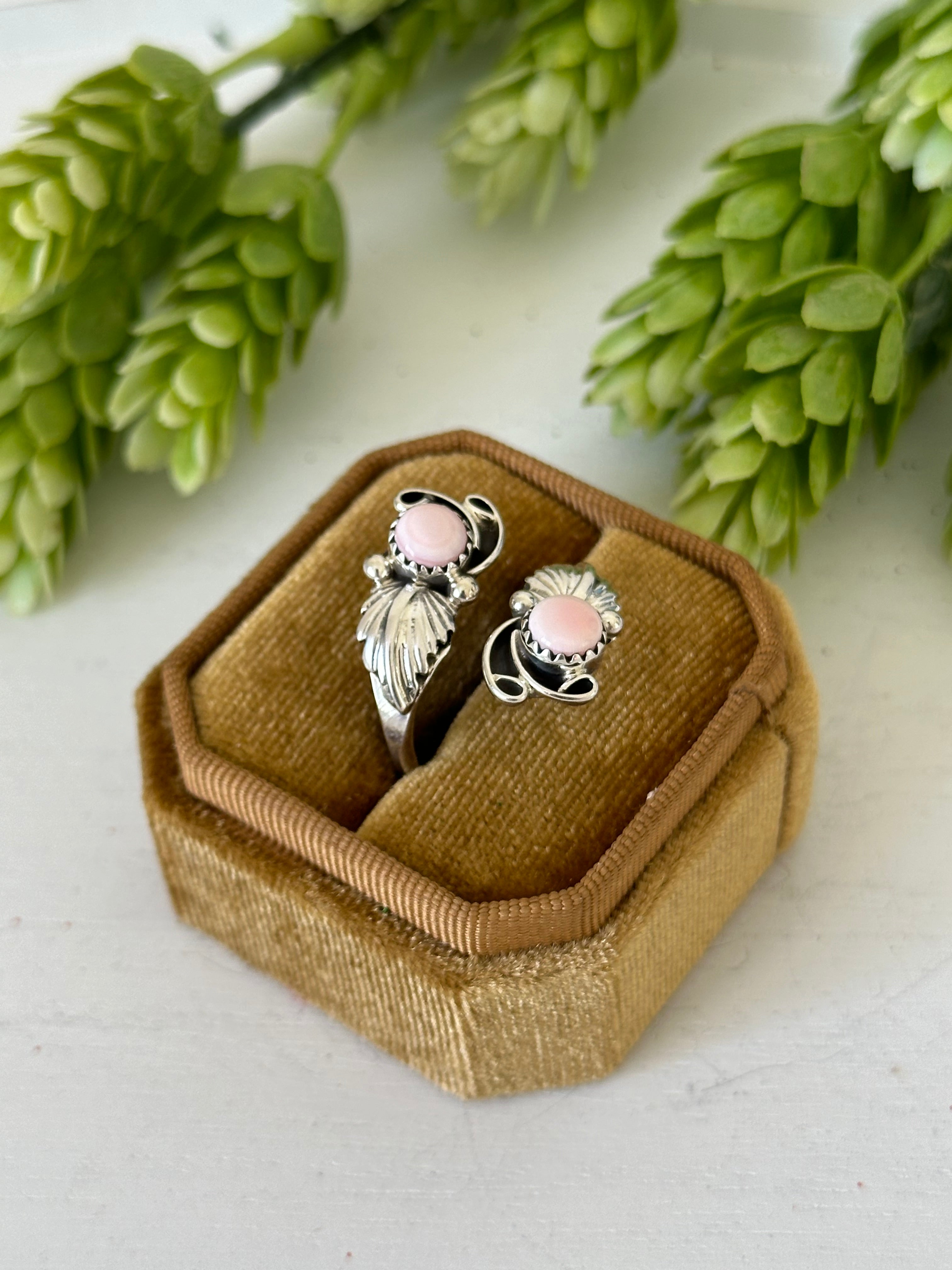 Navajo Made Pink Conch & Sterling Silver Adjustable Ring