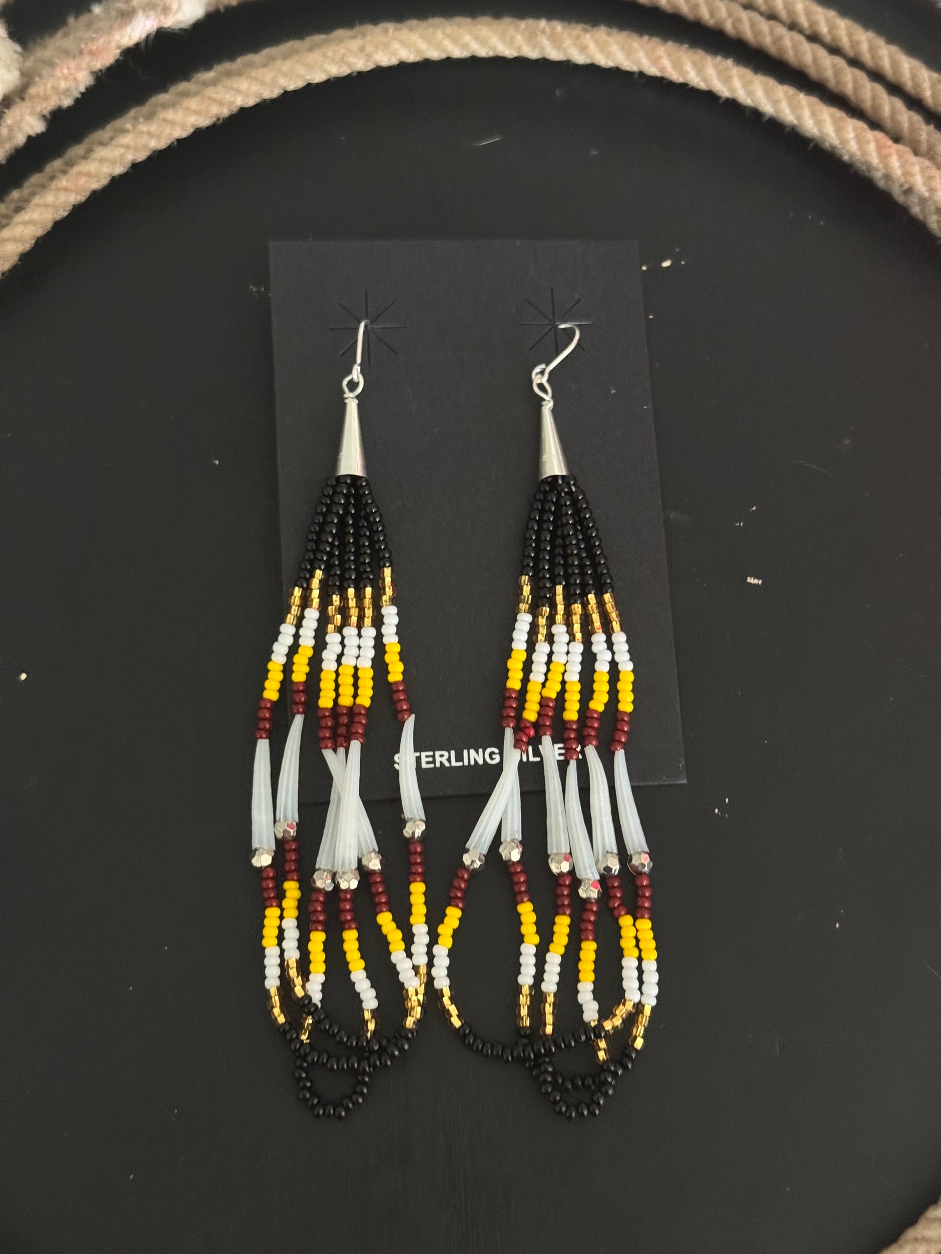 Navajo Strung Multi Stone & Sterling Silver Beaded Dangle Earrings
