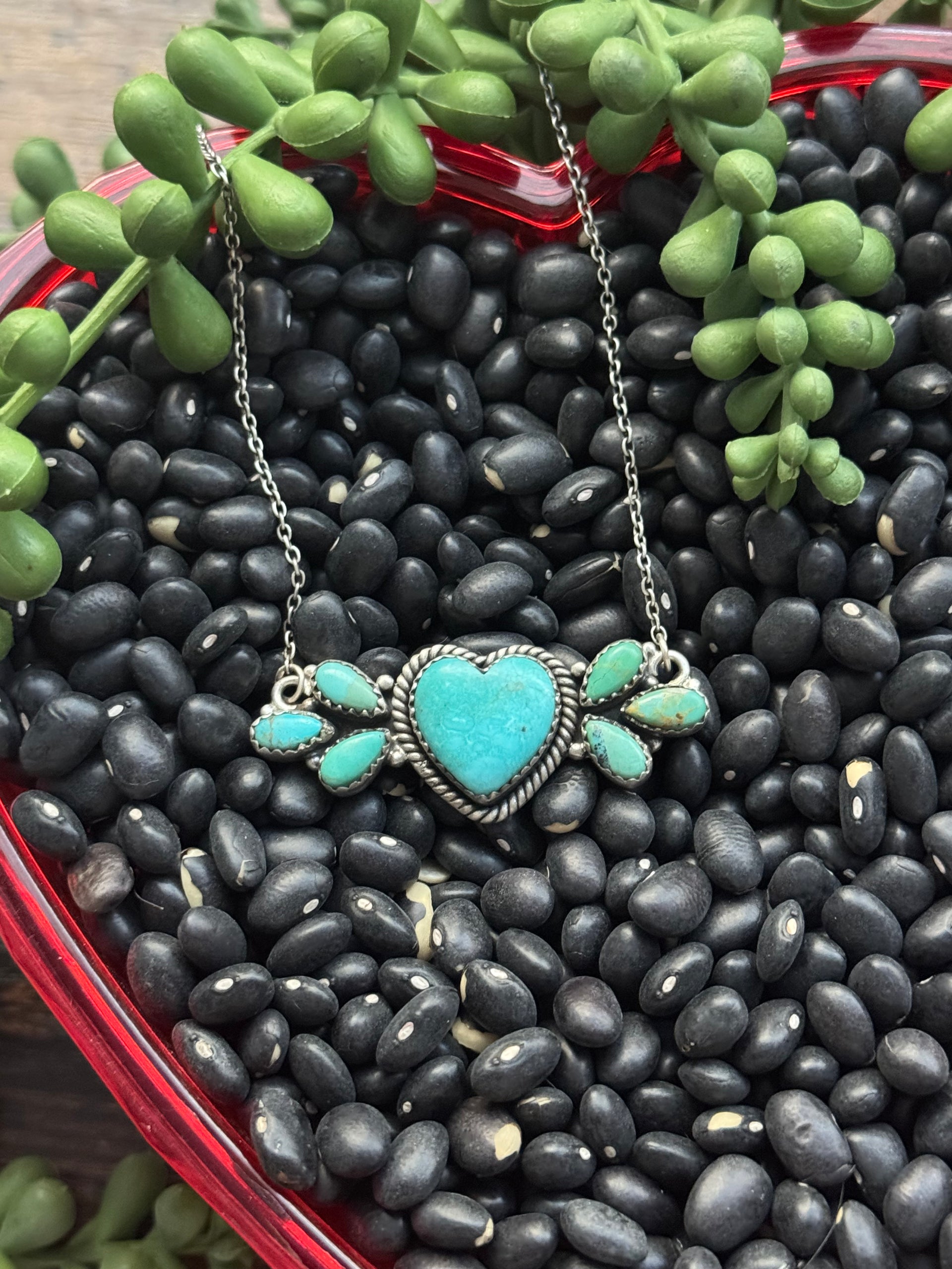 Southwest Handmade Kingman Turquoise & Sterling Silver Heart Necklace