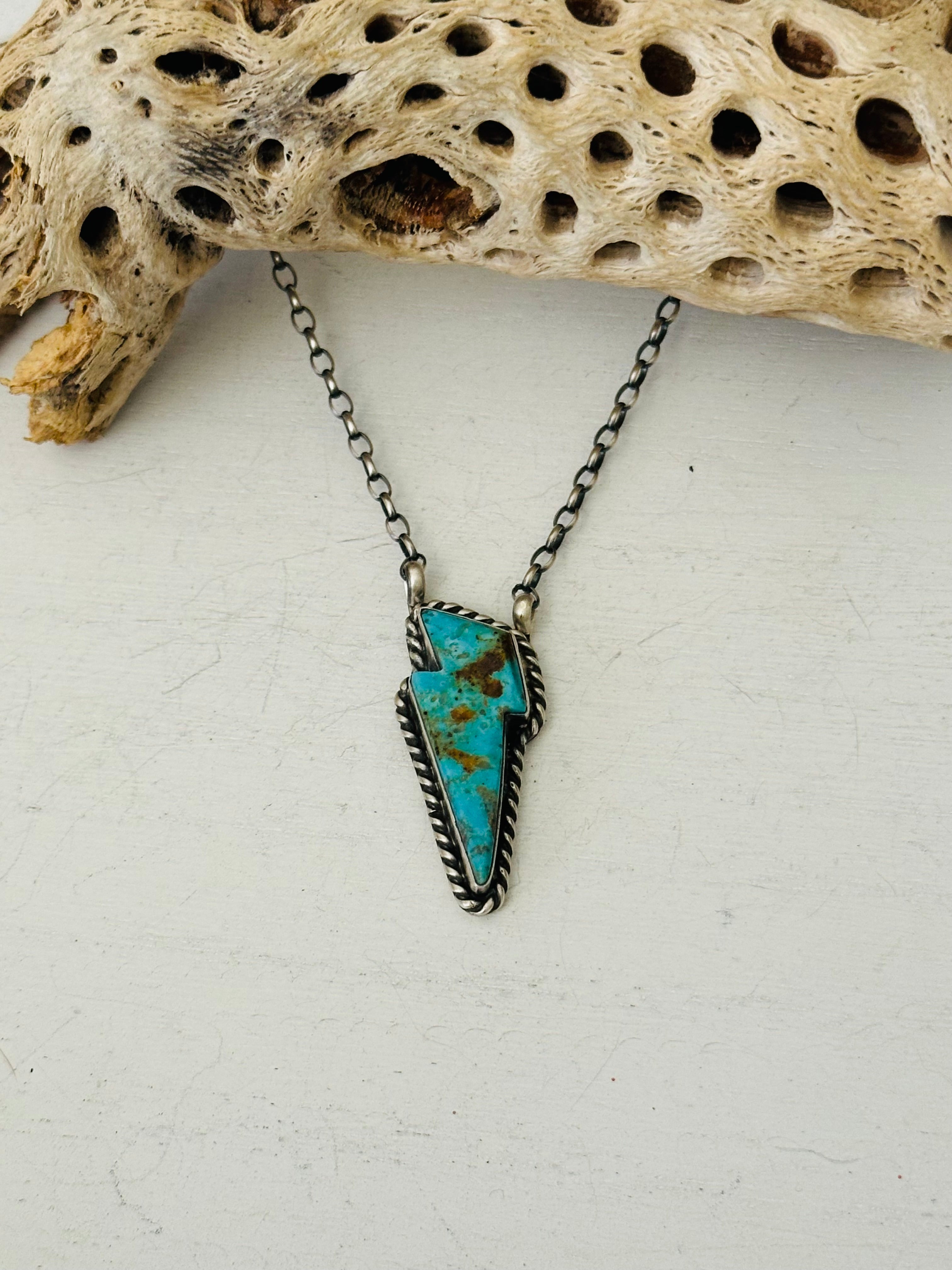 Donovan Skeets Kingman Turquoise & Sterling Silver Lightning Bolt Necklace