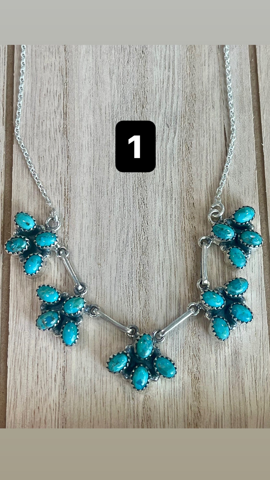 Southwest Handmade Kingman Turquoise & Sterling Silver Cluster  Necklace