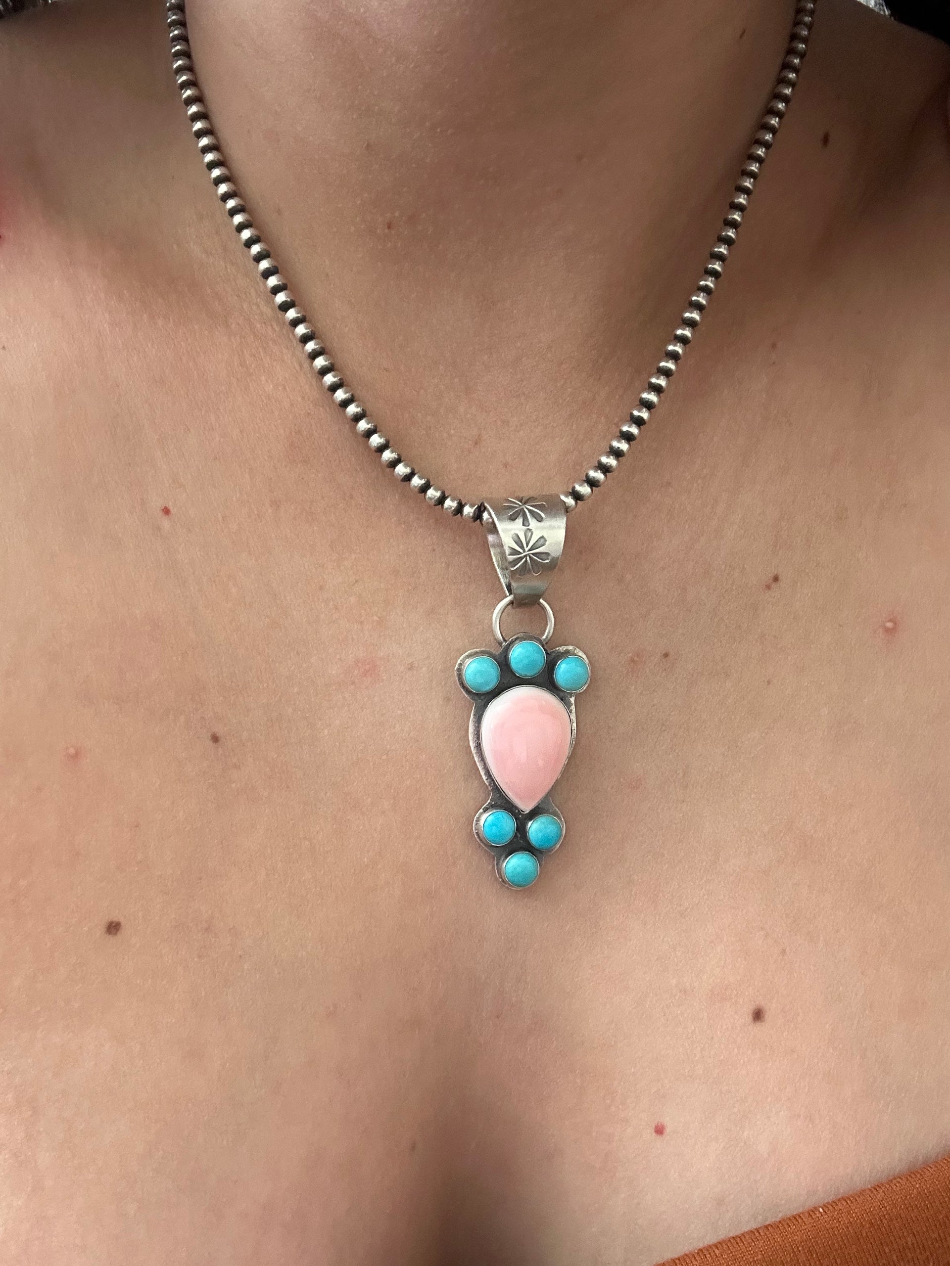 Navajo Made Multi Stone & Sterling Silver Pendant