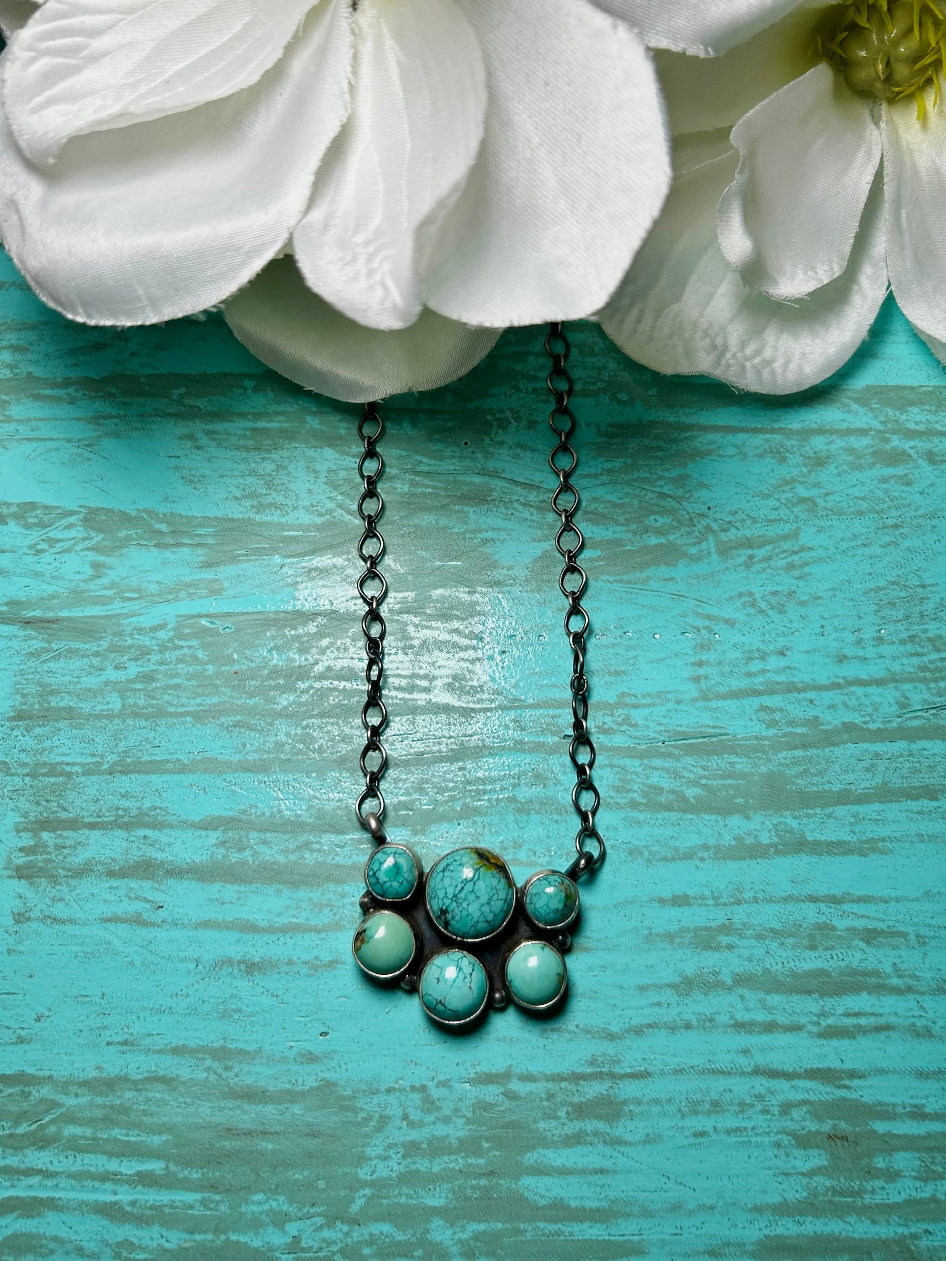 Navajo Made Blue Moon Turquoise & Sterling Sliver Necklace