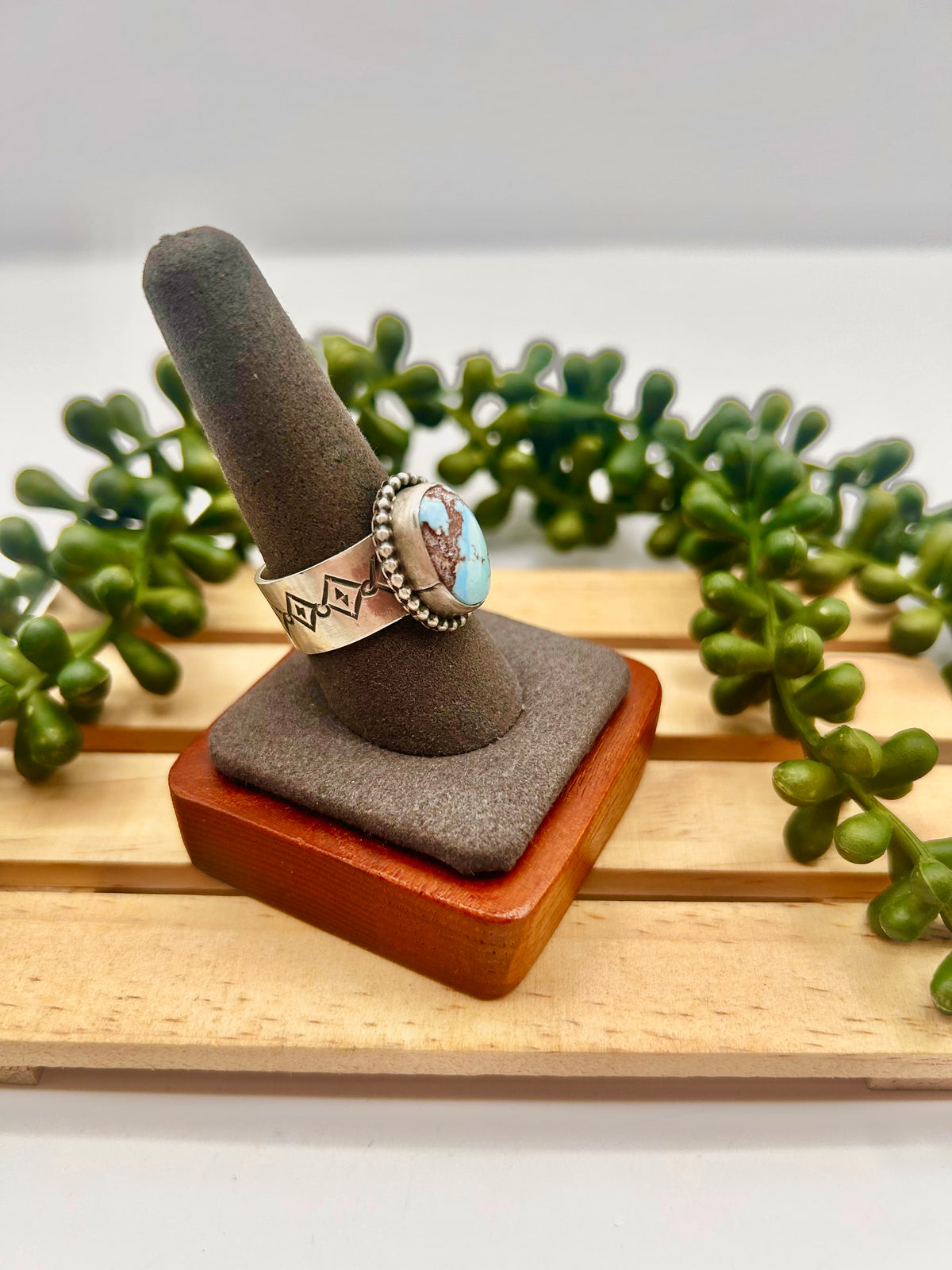 Navajo Made Golden Hill Turquoise & Sterling Silver Ring Size 10