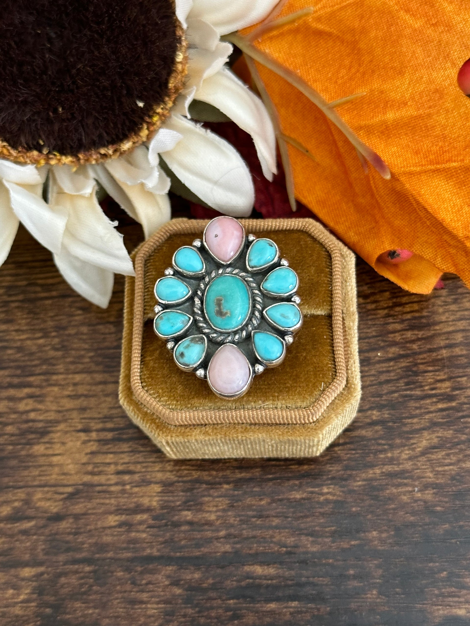 Southwest Handmade Multi Stone & Sterling Silver Adjustable Ring