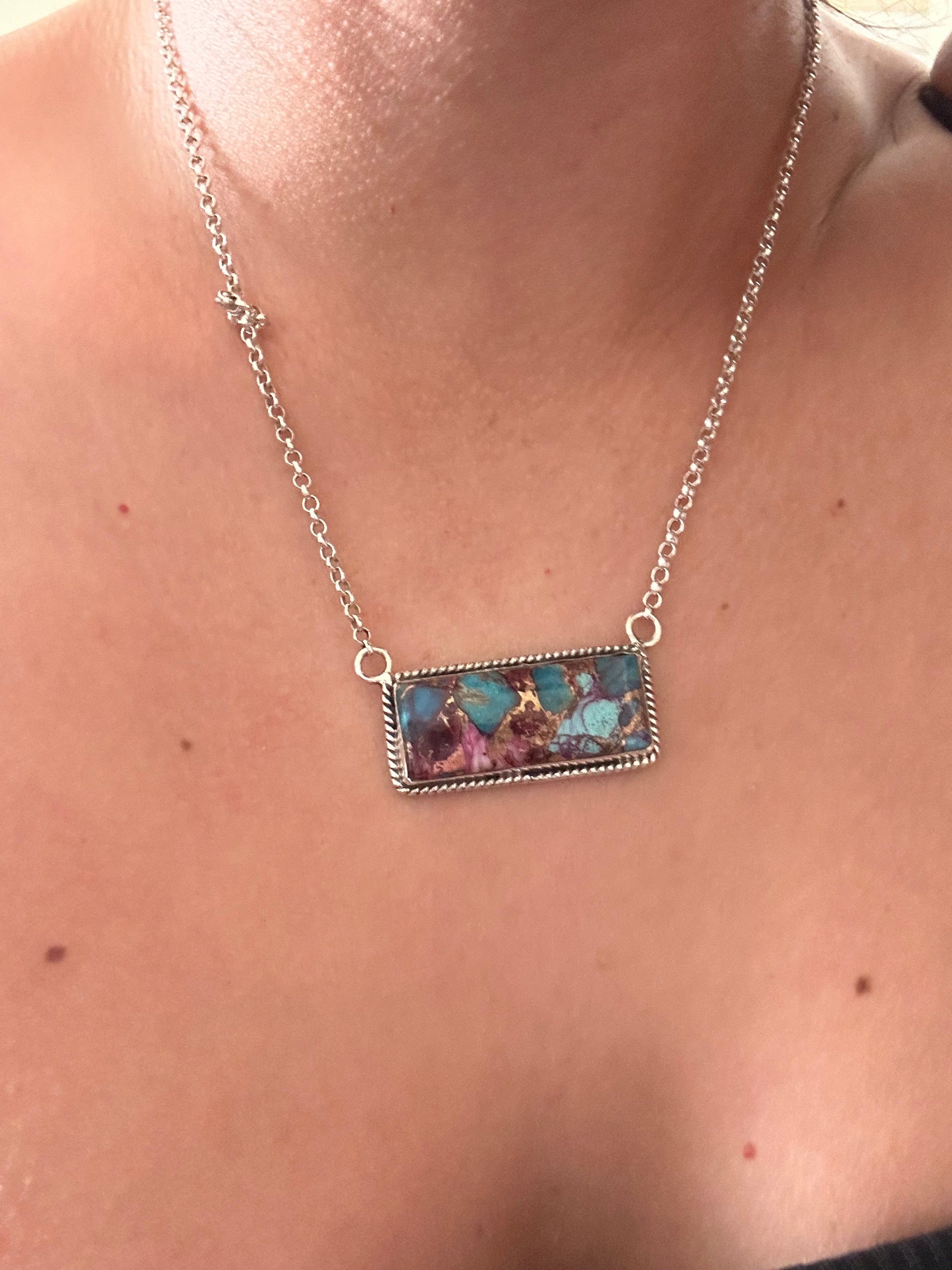 Southwest Made Mohave Turquoise & Sterling Silver Necklace