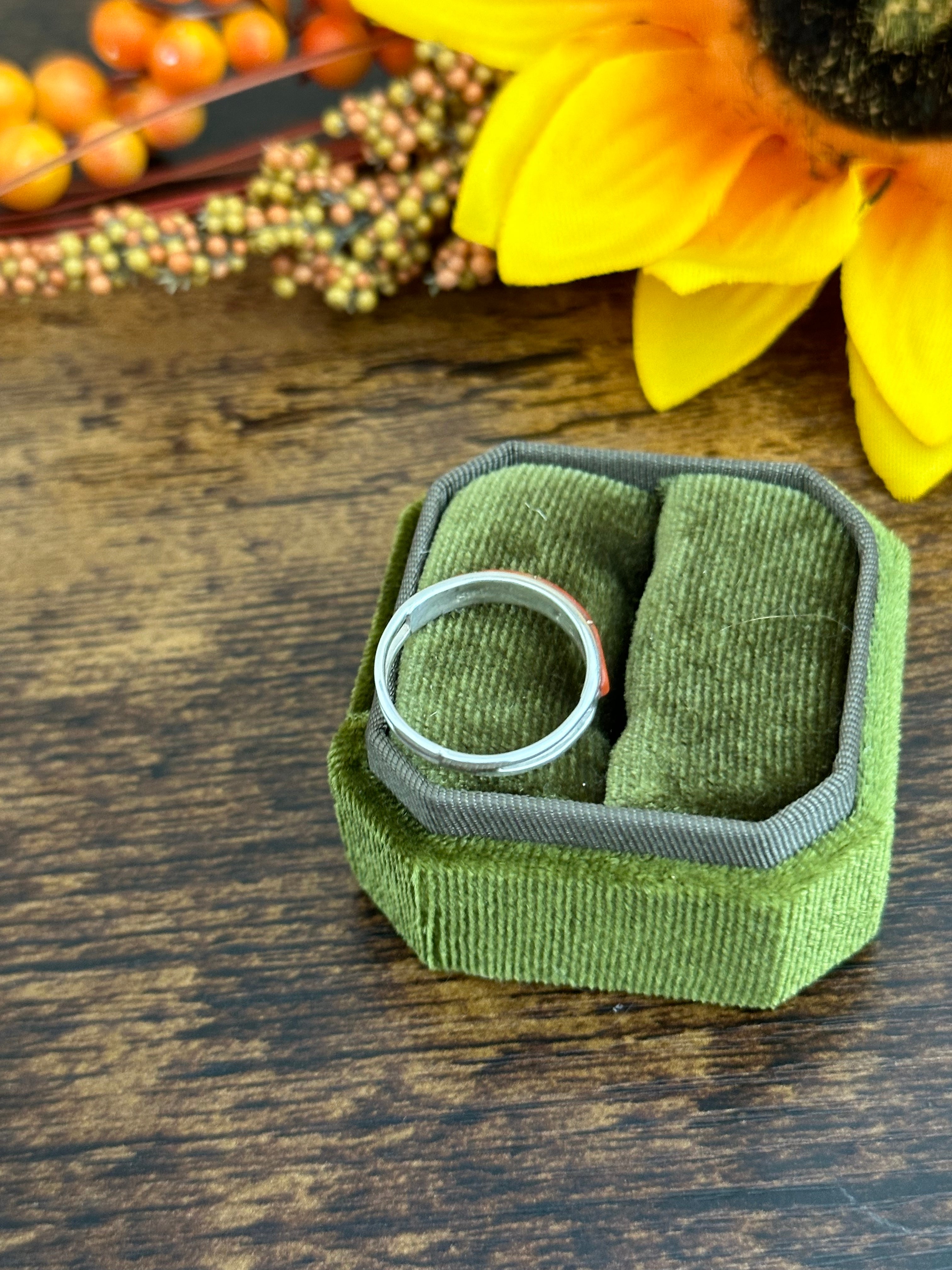 Navajo Made Red Coral & Sterling Silver Ring