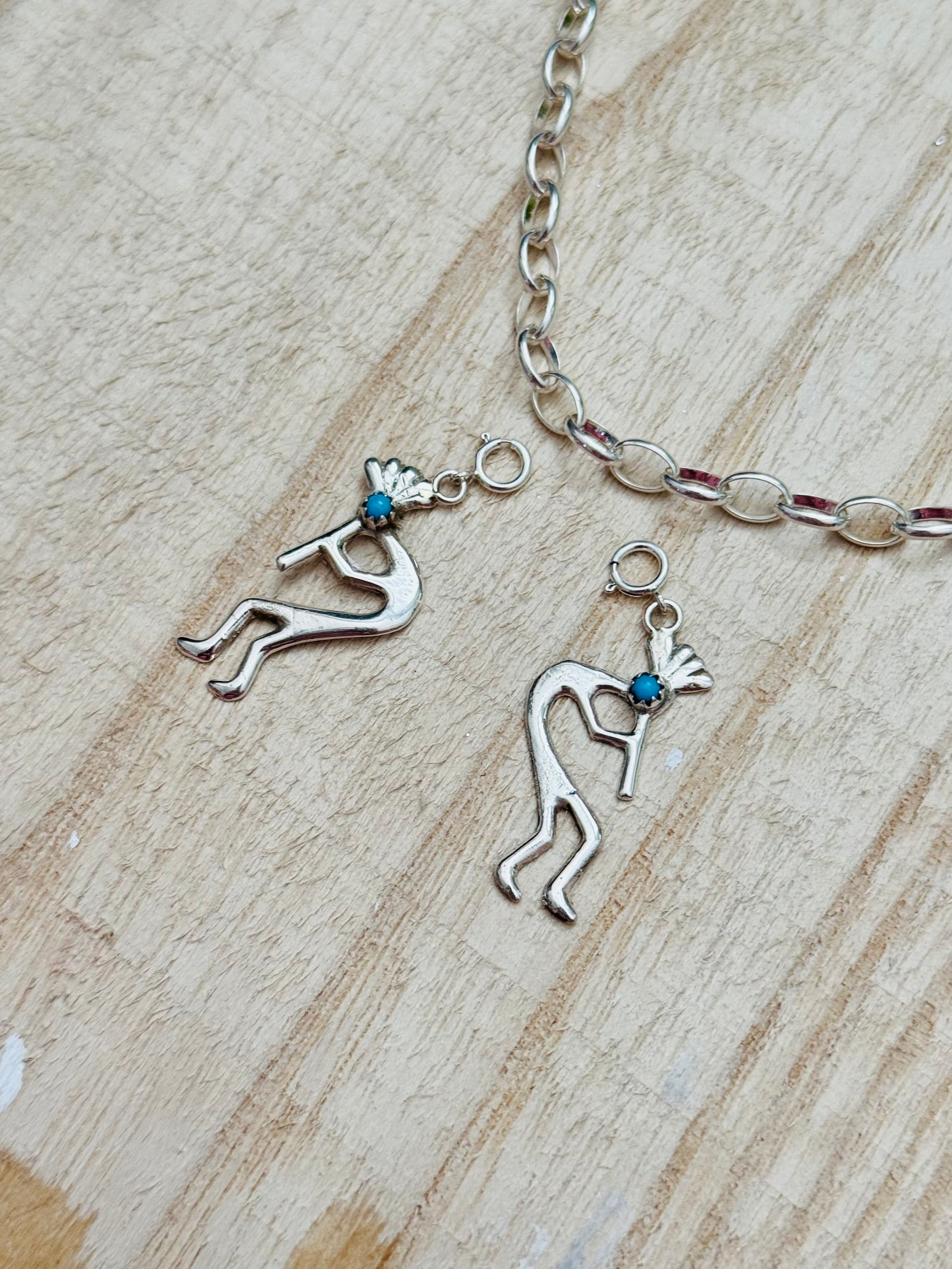 Navajo Made Turquoise & Sterling Silver Kokopelli Cast Charms