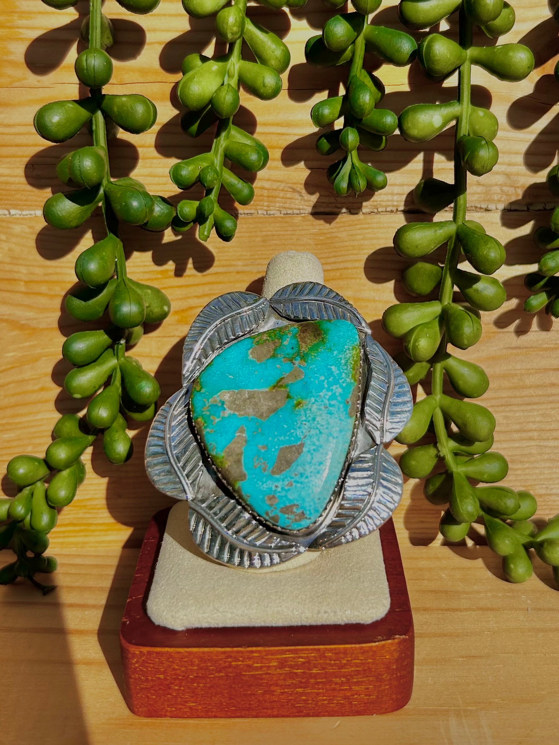 Southwest Sonoran Mountain Turquoise & Sterling Silver Ring Size 9.75