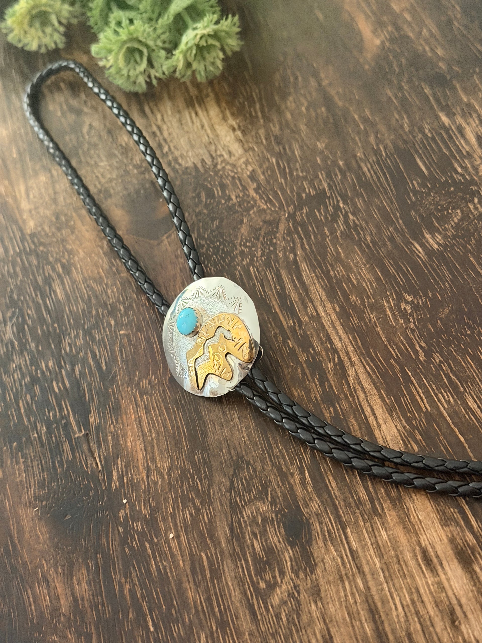 Navajo Made Kingman Turquoise & Sterling Silver Bolo Tie