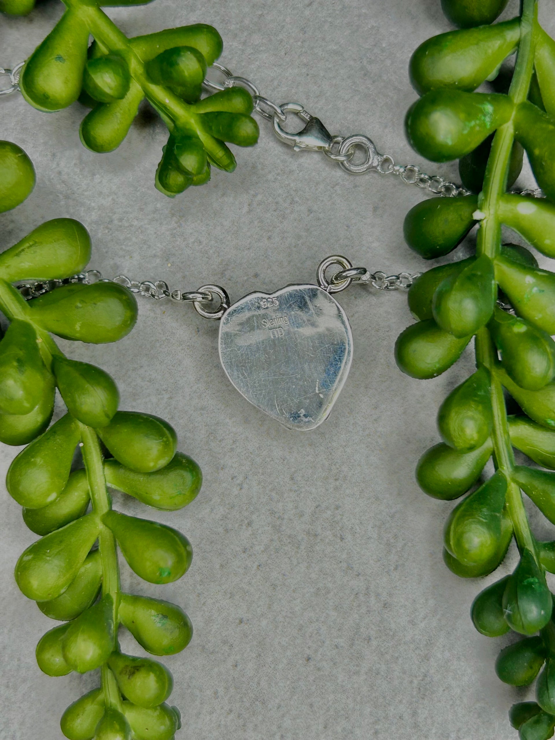 Southwest Made Peruvian Peral Opal & Sterling Sliver Heart Necklace