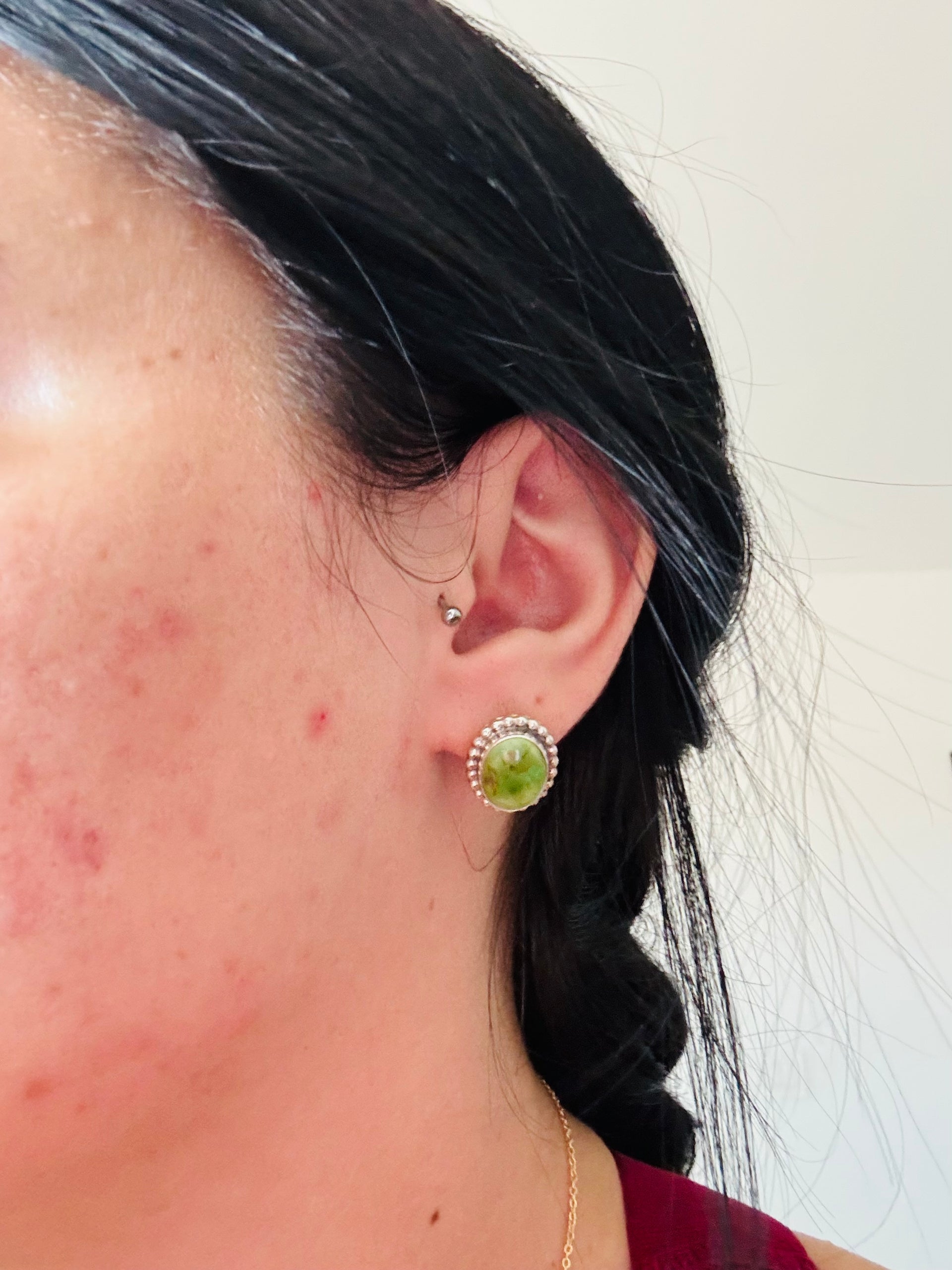 Navajo Made Sonoran Mountain Turquoise & Sterling Silver Post Earrings