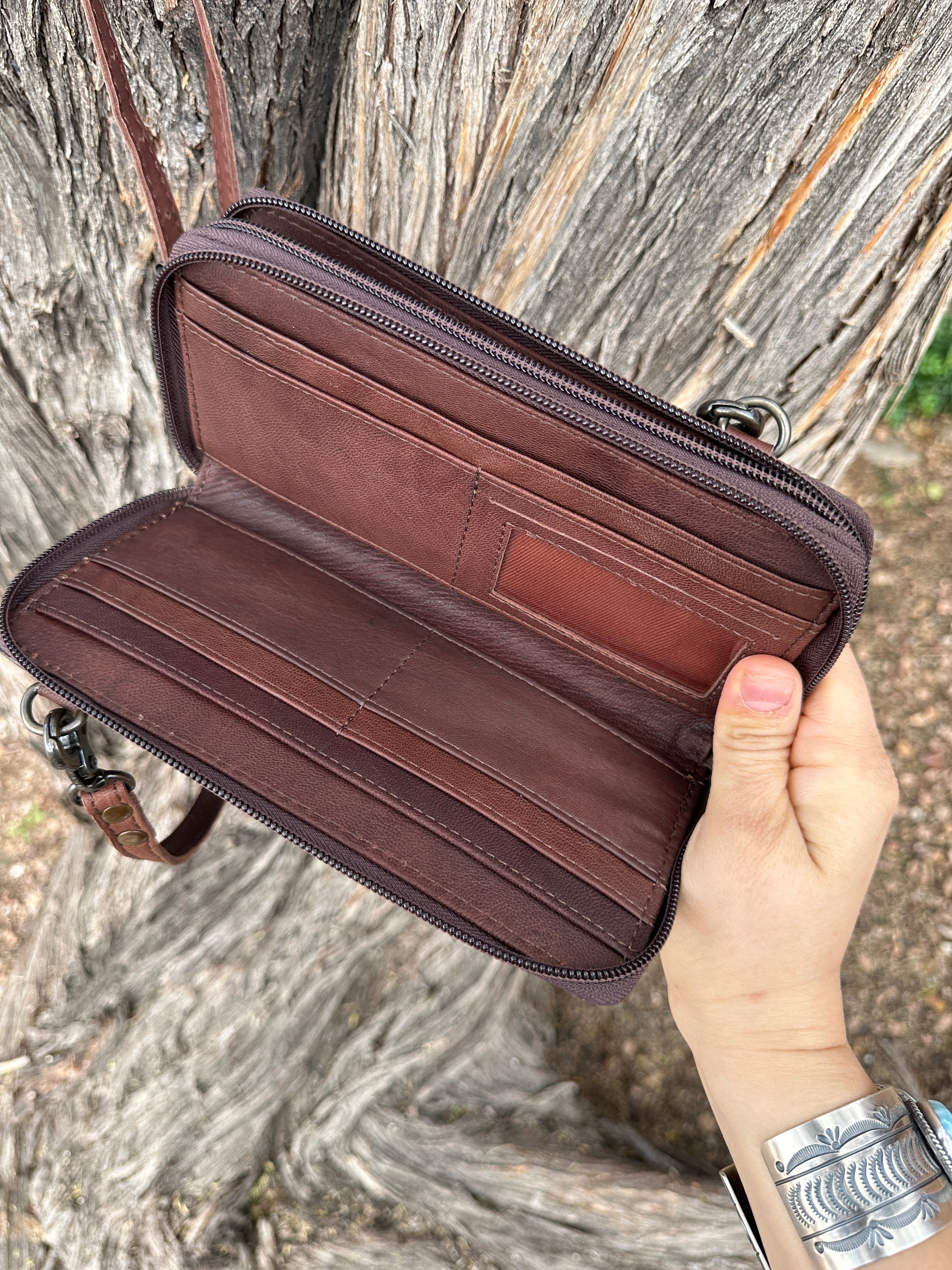 Genuine Tooled Leather & Cowhide Wallet Purse