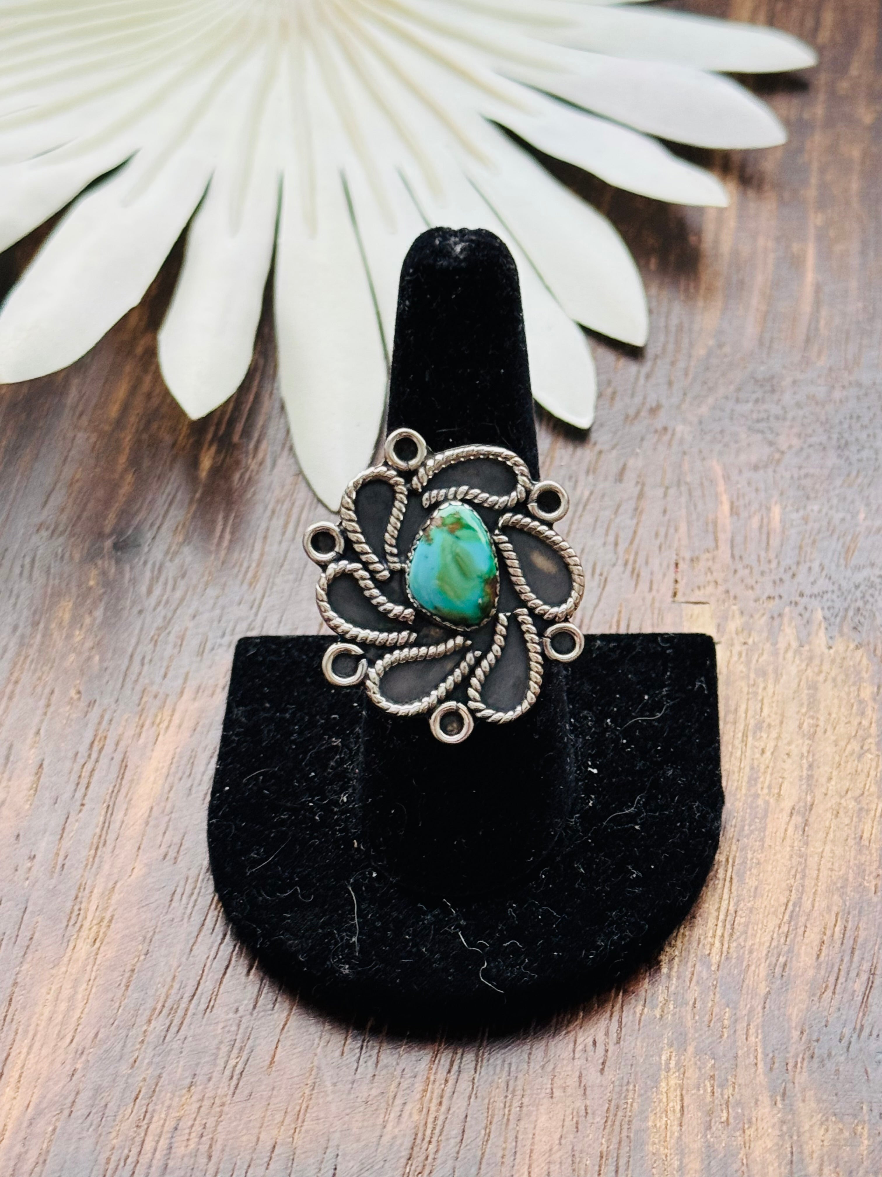 Southwest Handmade Sonoran Mountain Turquoise & Sterling Silver Adjustable Cluster Ring