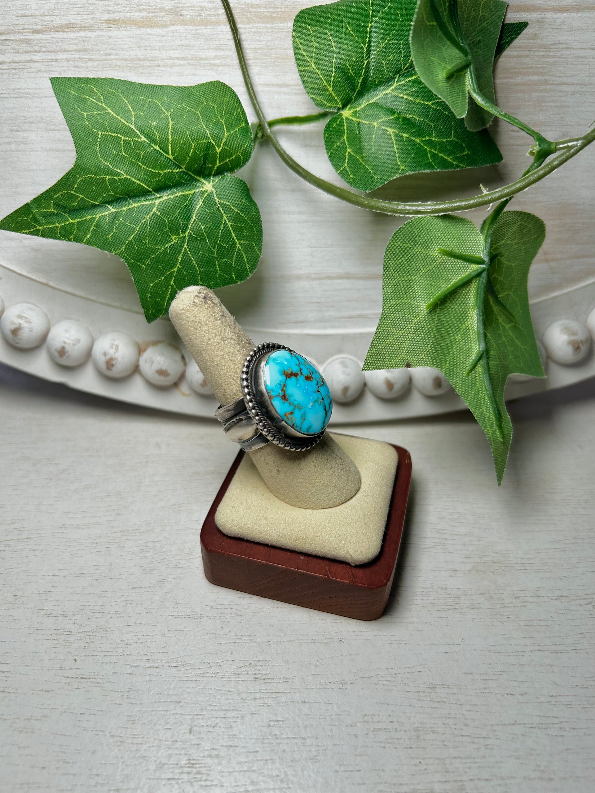 Tillie John Kingman Turquoise & Sterling Silver Ring Size 7.75
