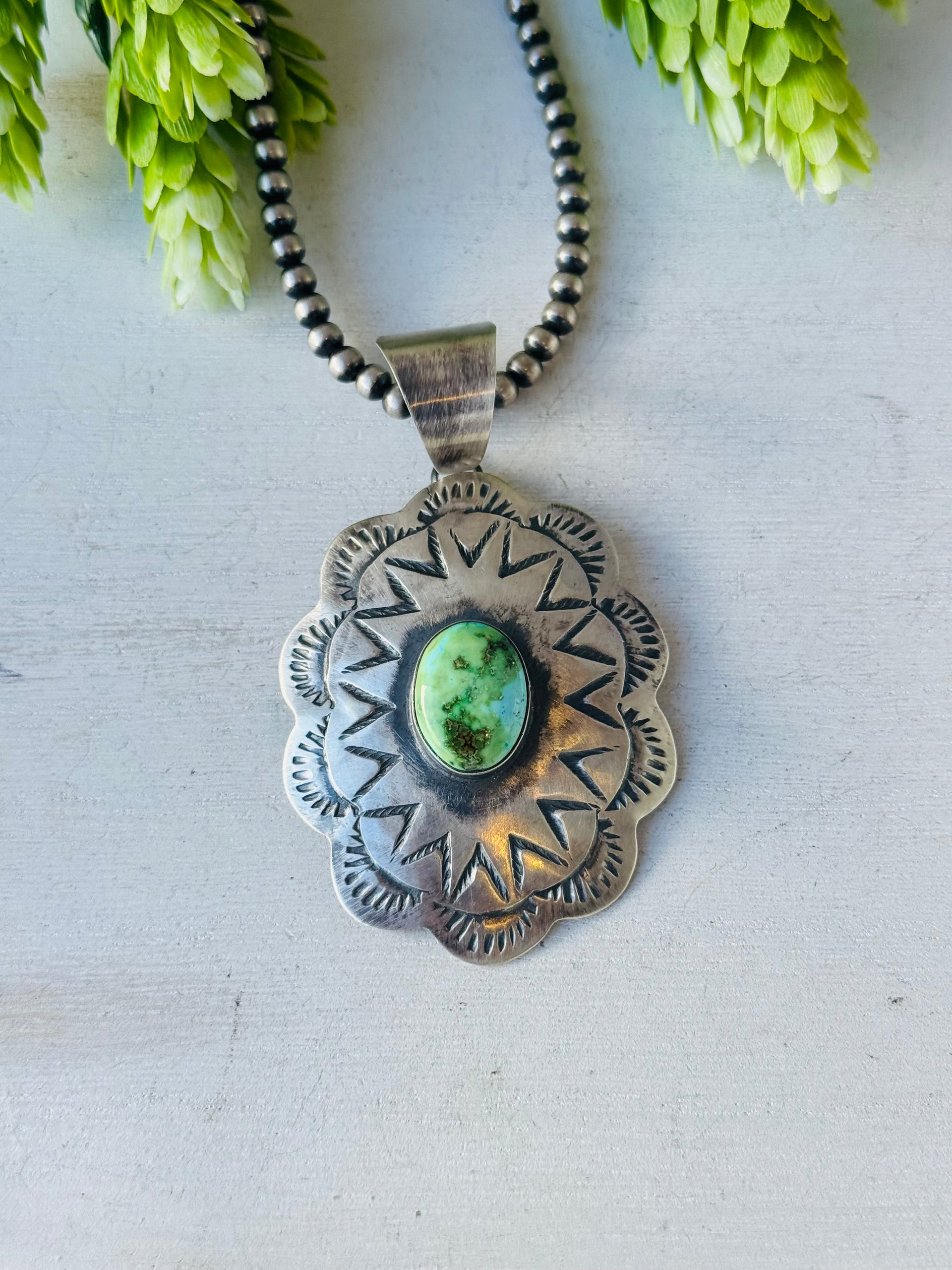 Chimney Butte Sonoran Mountain & Sterling Silver Concho Pendant