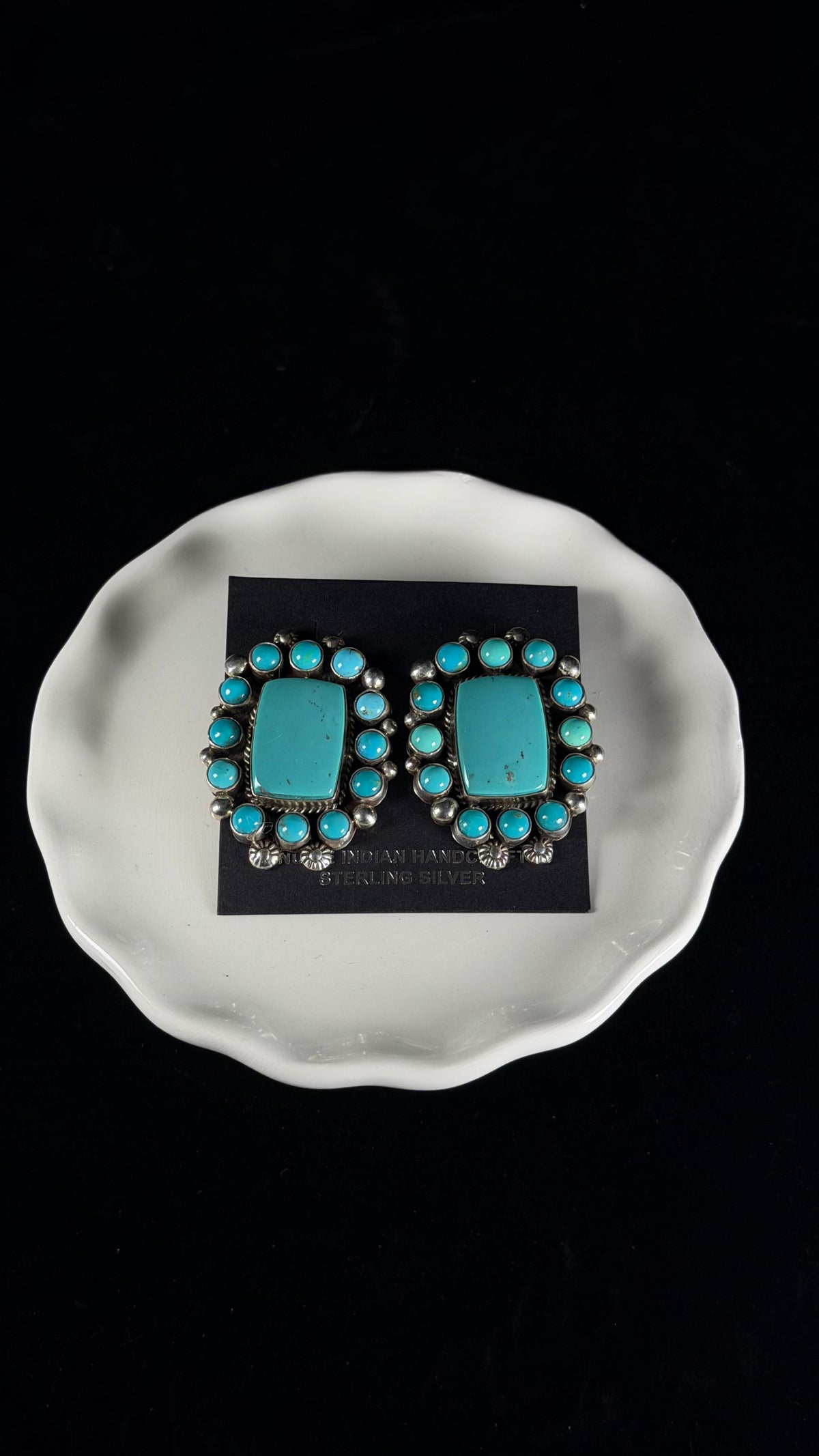 Zachariah David Kingman Turquoise & Sterling Silver Post Dangle Cluster Earrings