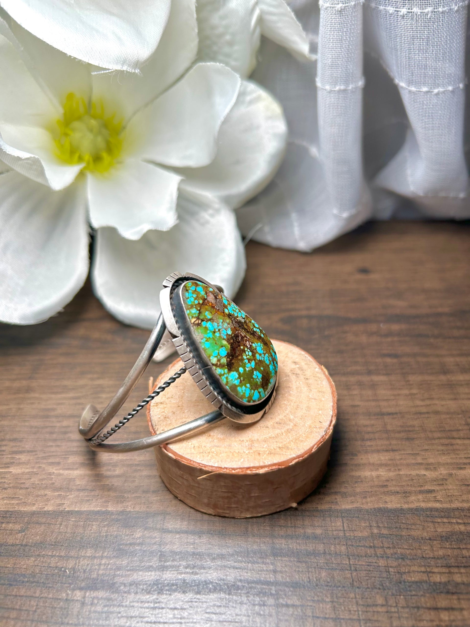Navajo Made Kingman Turquoise & Sterling Silver Cuff Bracelet