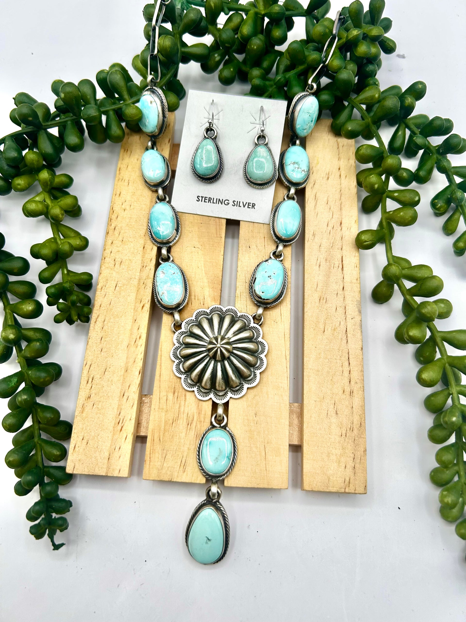 Navajo Made Royston Turquoise & Sterling Silver Necklace Set