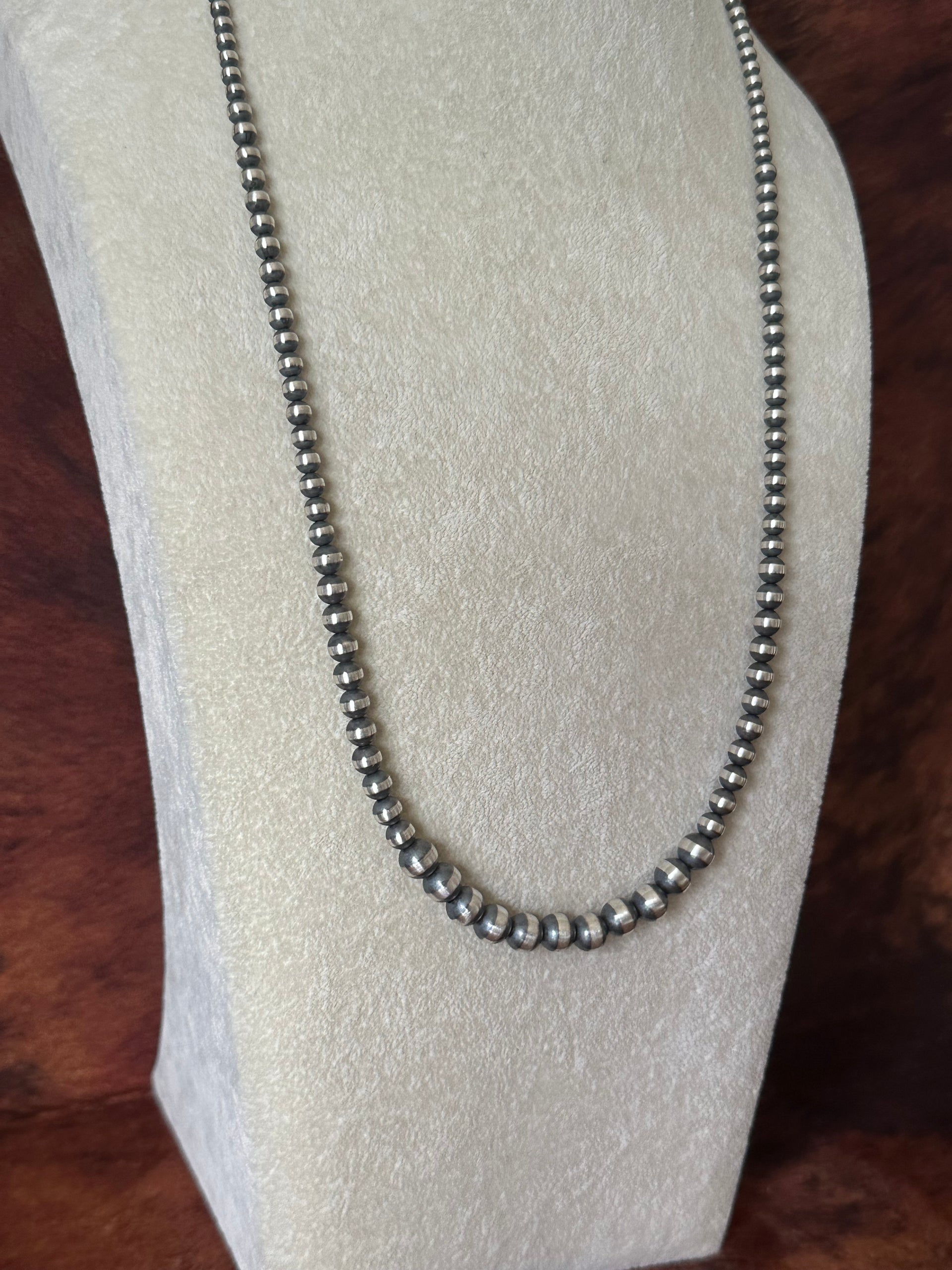 Navajo Strung 3 MM-8 MM Graduated Sterling Silver Pearls Beaded Necklace