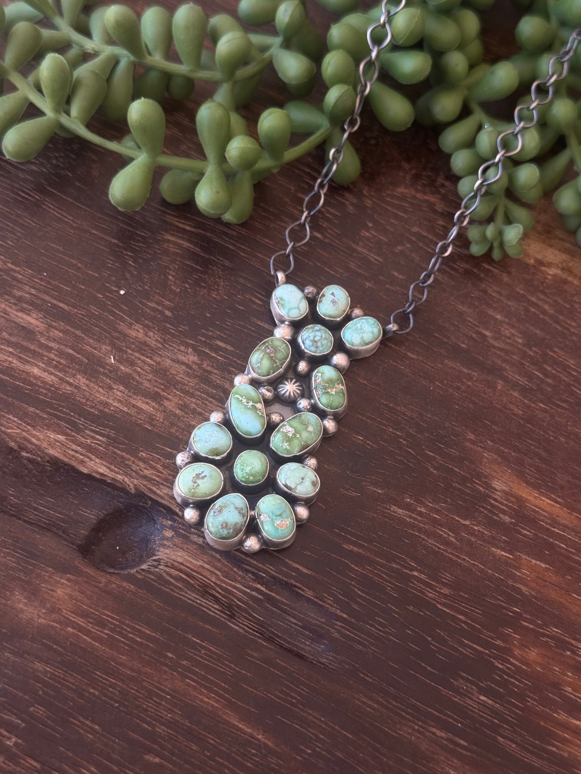 Sheila Becenti Sonoran Gold Turquoise & Sterling Sliver Cluster Necklace