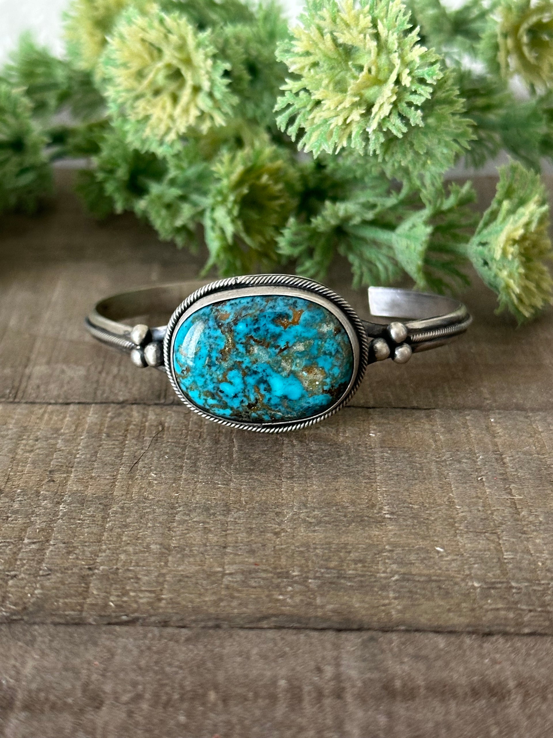 Navajo Made Kingman Turquoise & Sterling Silver Cuff Bracelet