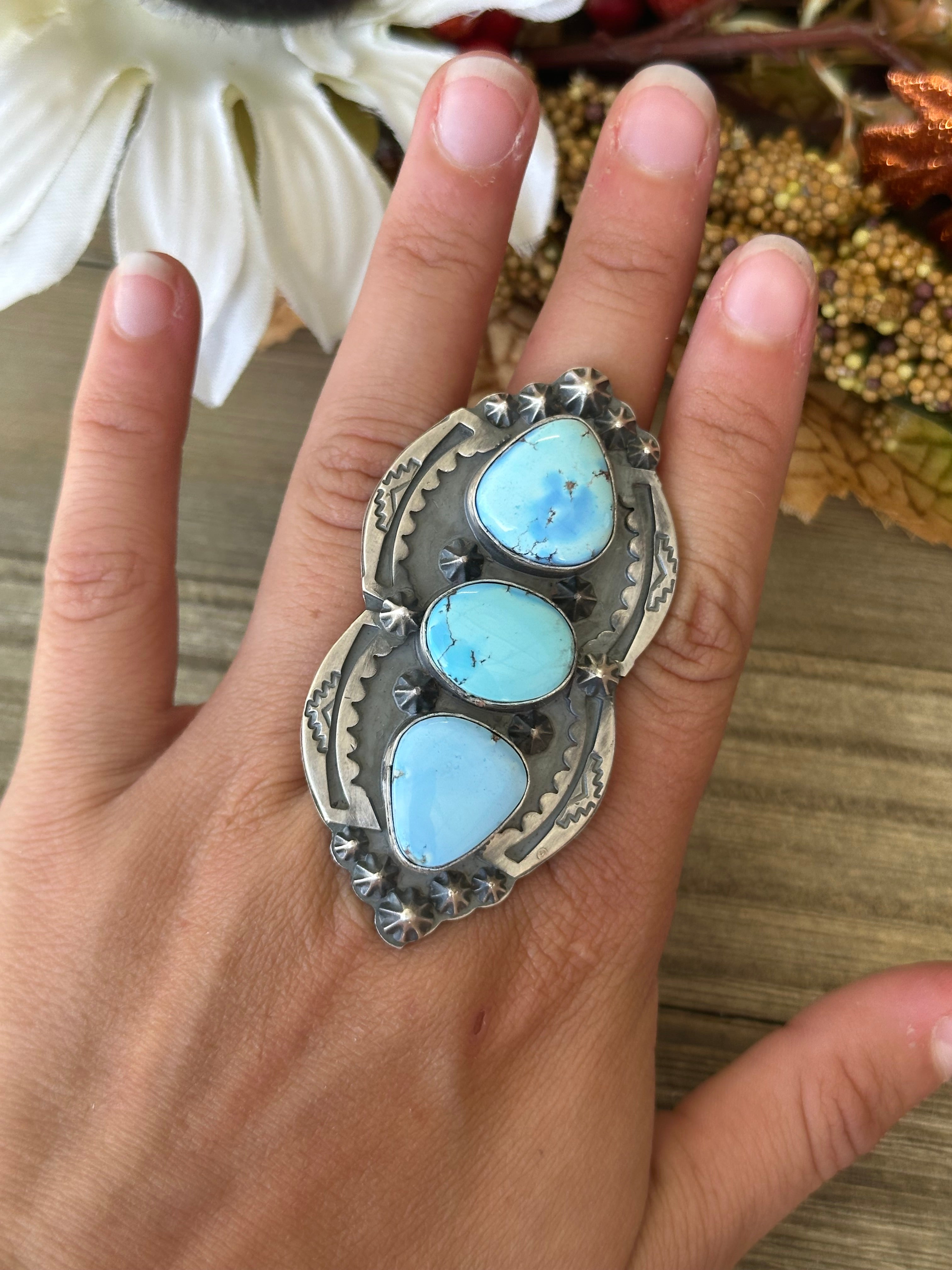 Steven Nez Golden Hills Turquoise & Sterling Silver Adjustable Ring