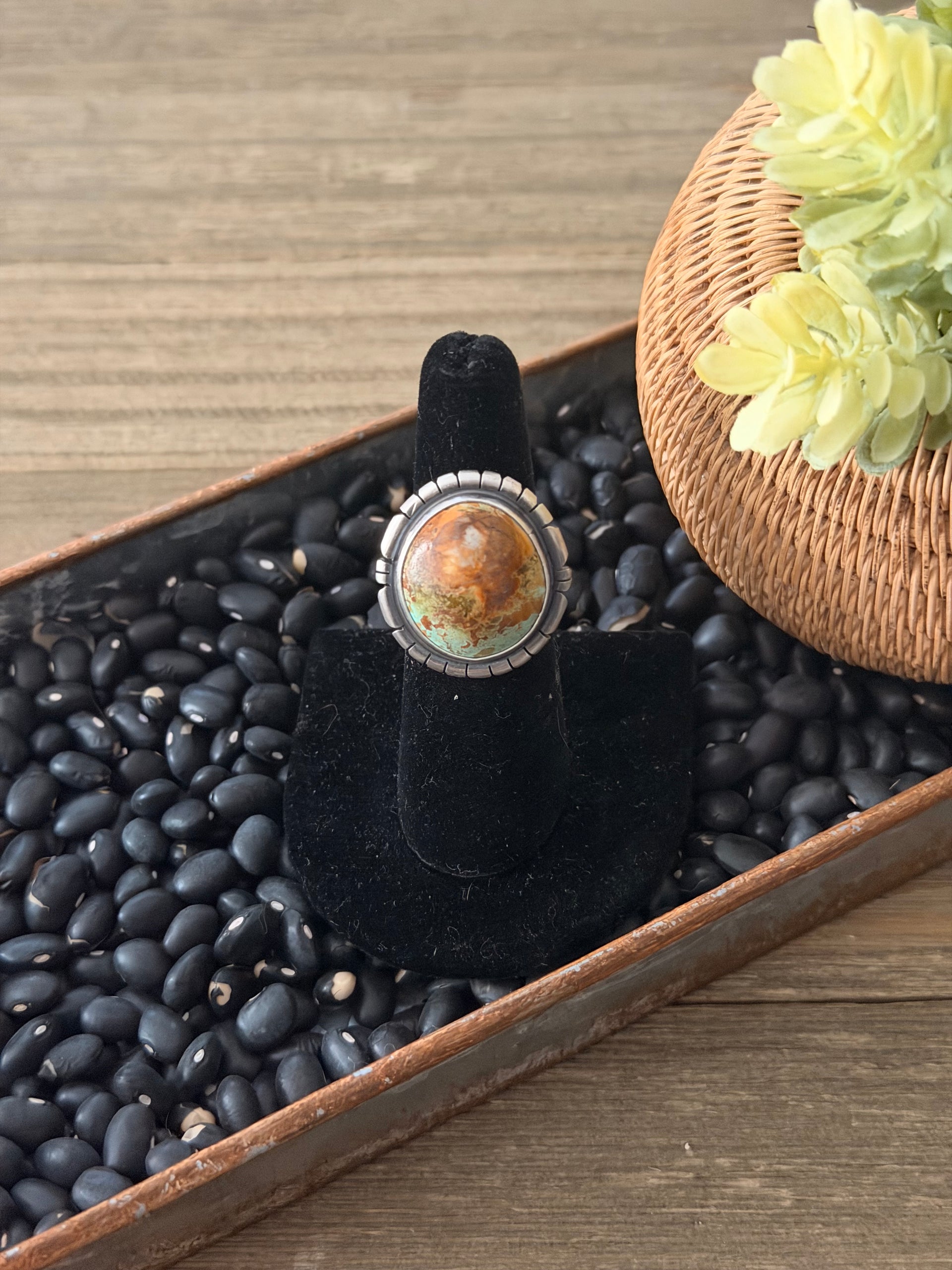 Navajo Made Royston Turquoise & Sterling Silver Ring Size 6.5