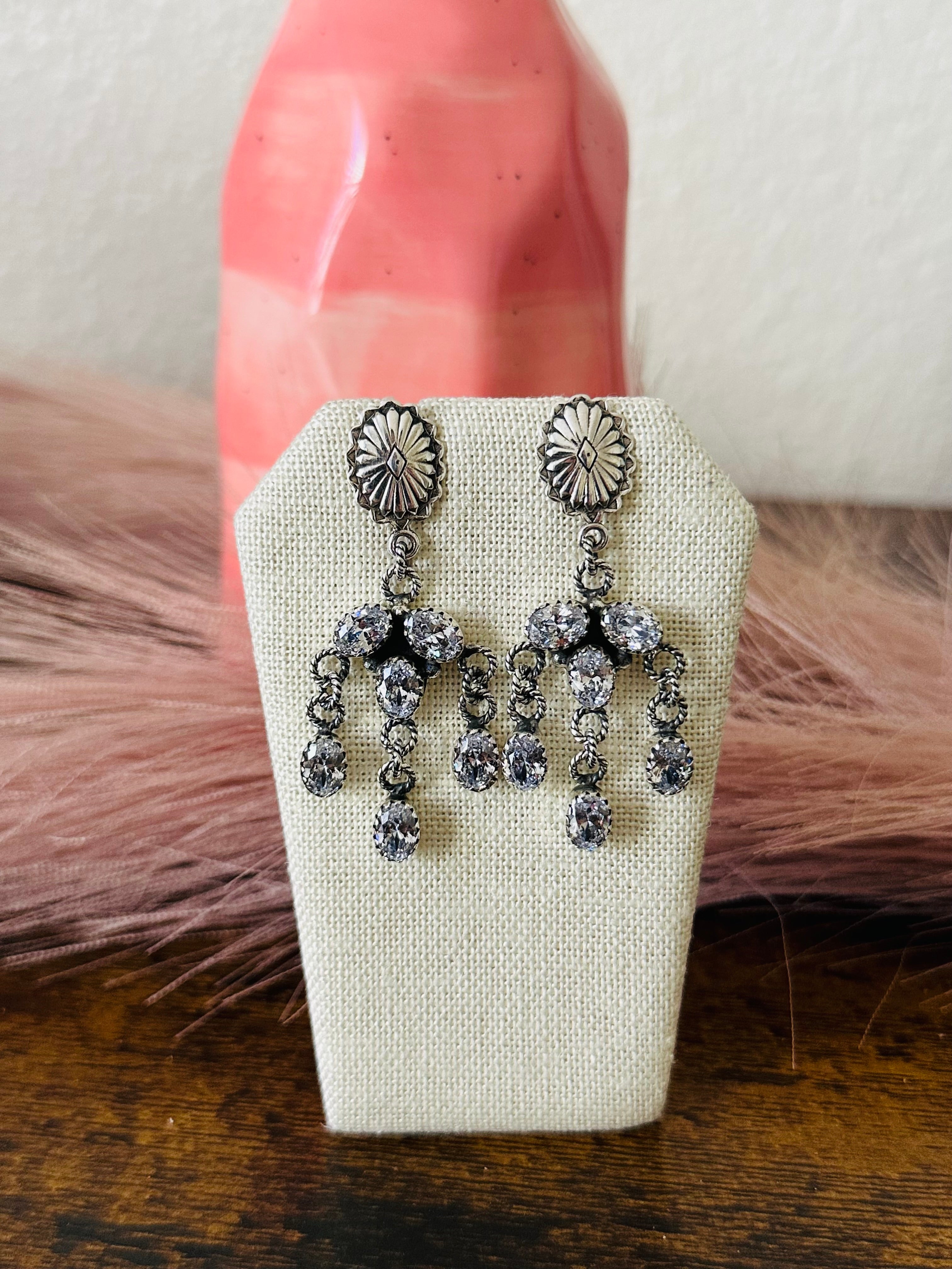 Southwest Handmade Cubic Zirconia & Sterling Silver Post Dangle Earrings