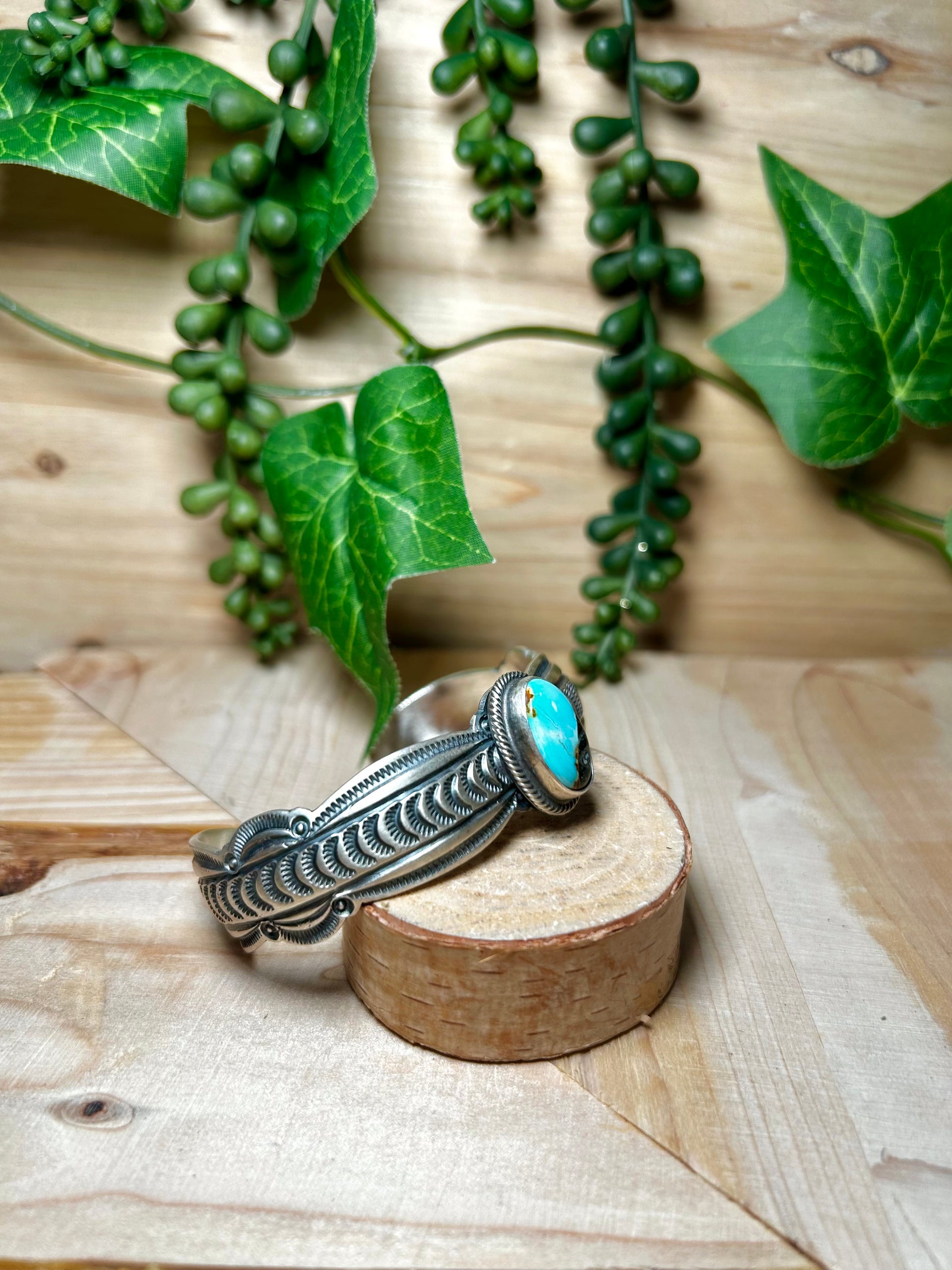 Navajo Made Blue Ridge Turquoise & Sterling Silver Cuff Bracelet