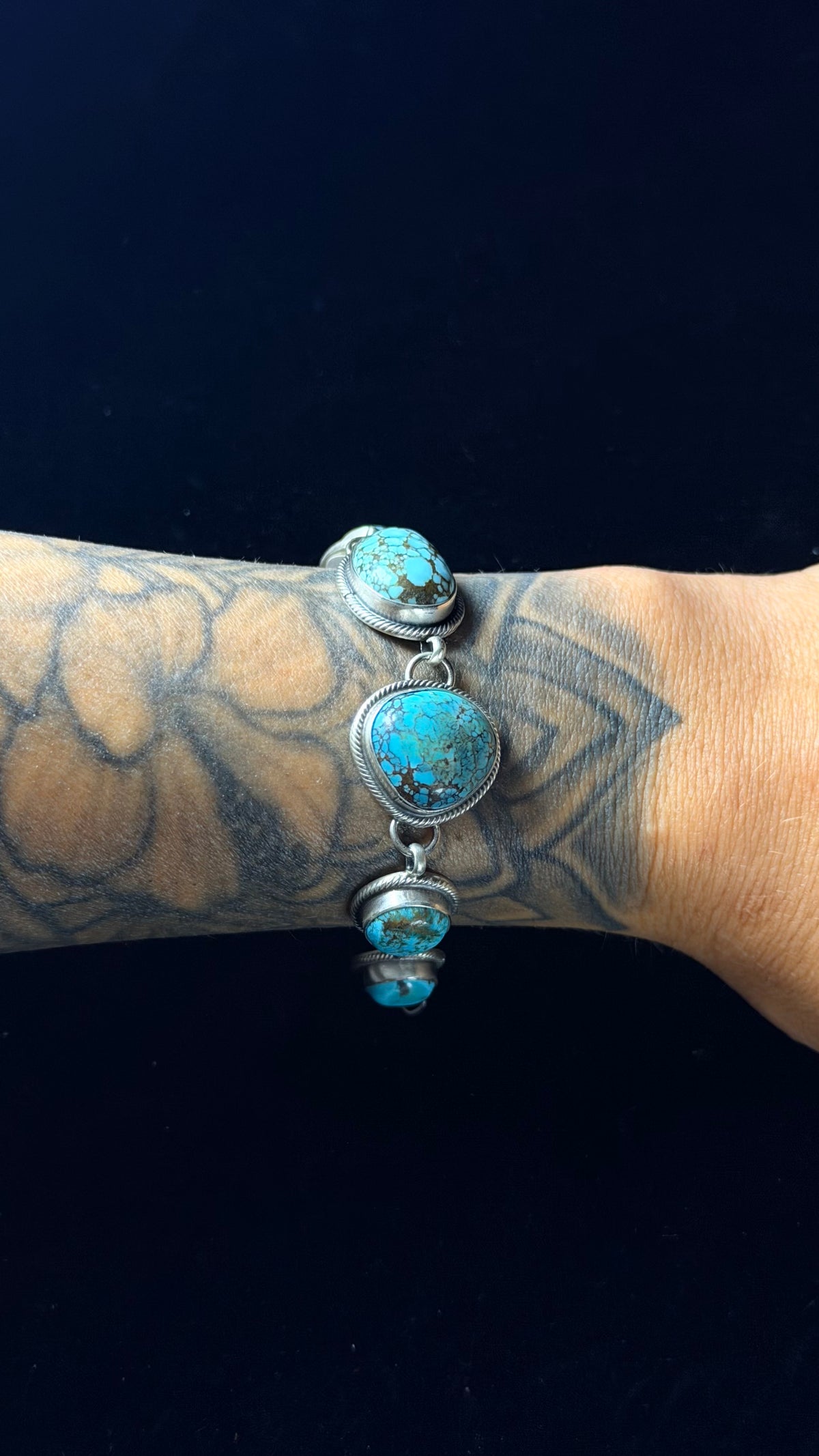 Navajo Made Blue Moon Turquoise & Sterling Silver Link Bracelet
