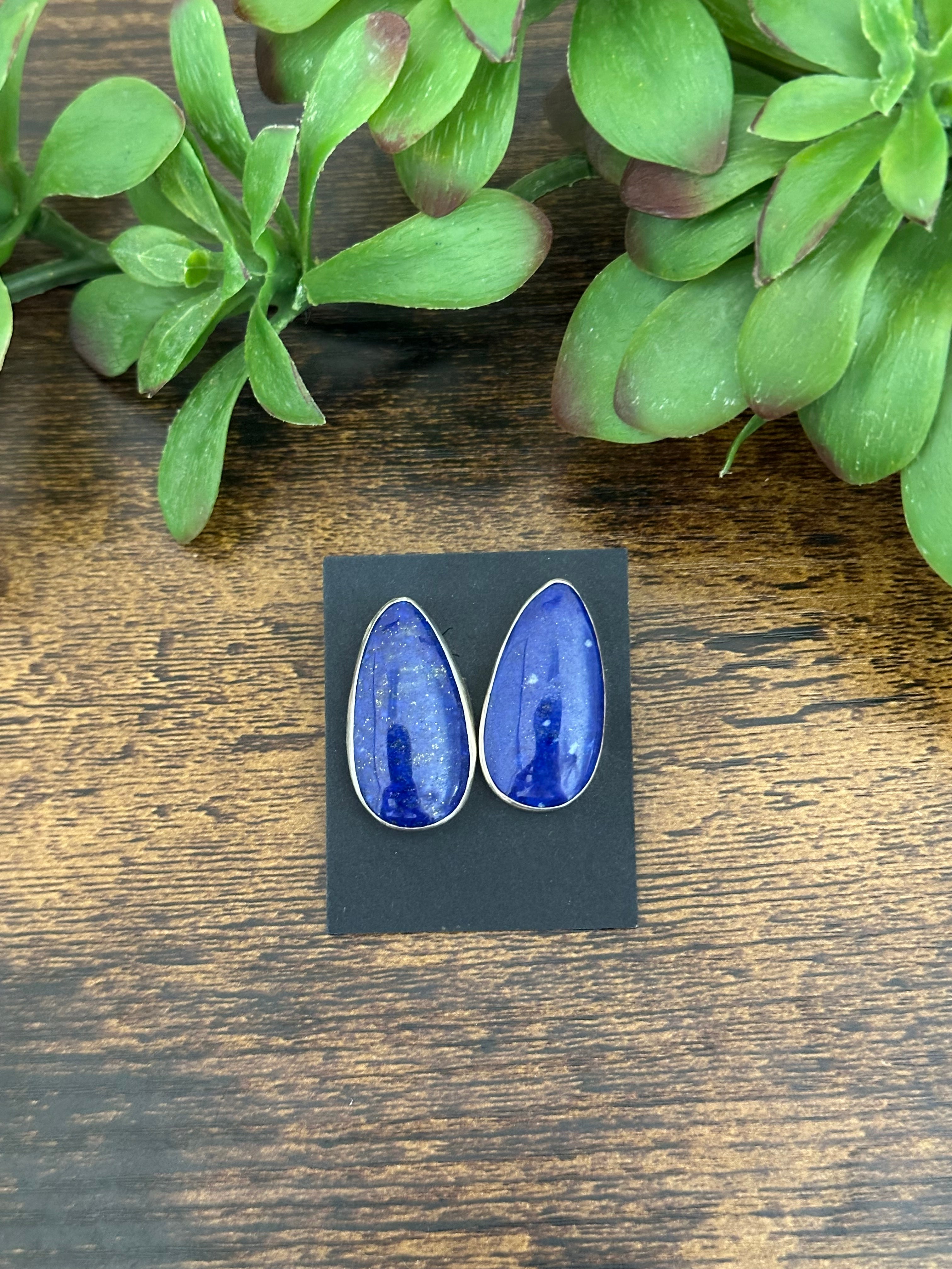 Navajo Handmade Lapis & Sterling Silver Post Earrings