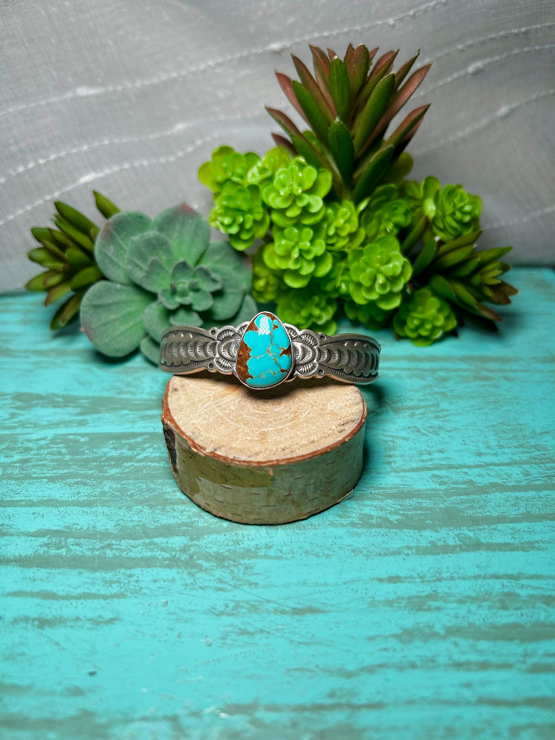 Navajo Made Kingman Turquoise & Sterling Silver Cuff Bracelet